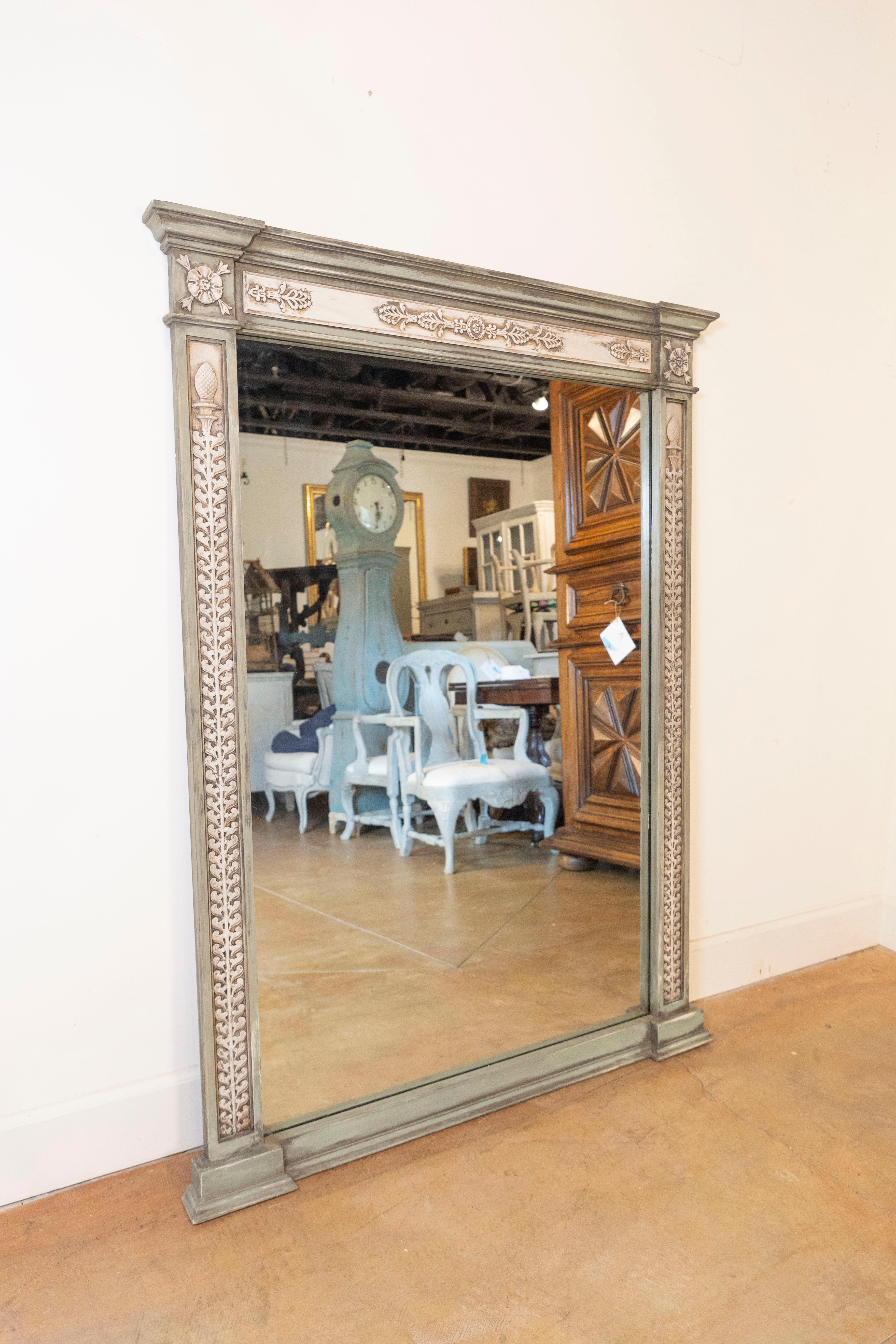 Neoclassical Style Mirror Made from 1750s French Door Frames with Carved Decor 2
