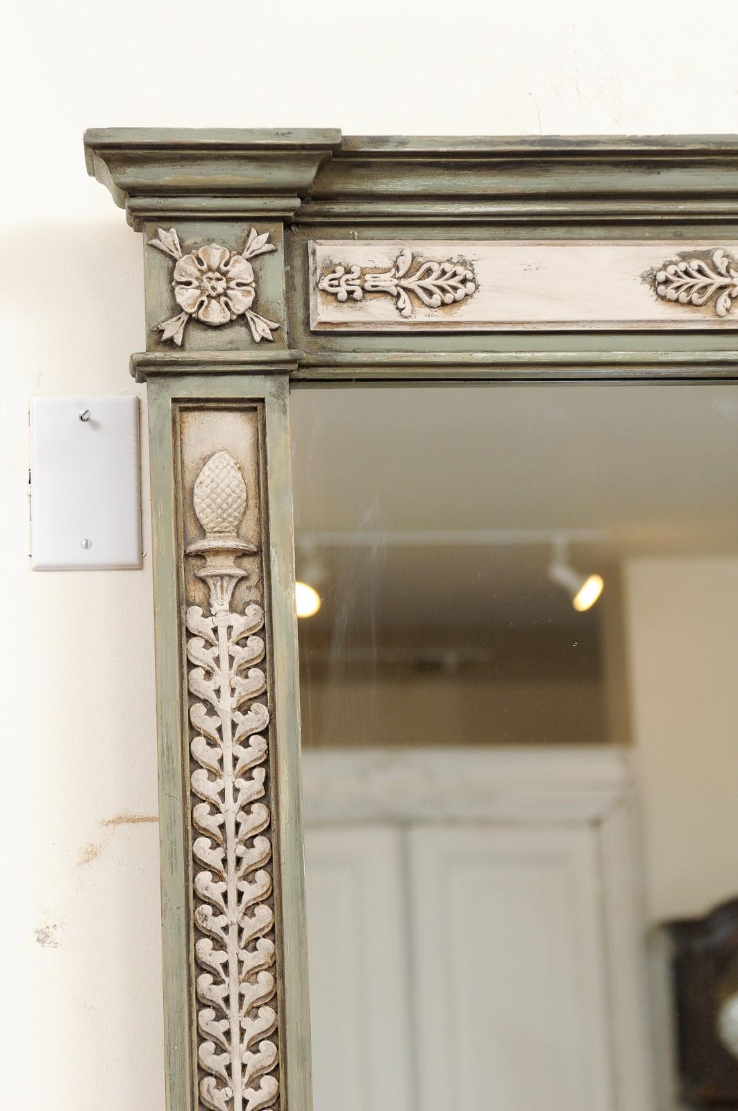 18th Century Neoclassical Style Mirror Made from 1750s French Door Frames with Carved Decor For Sale