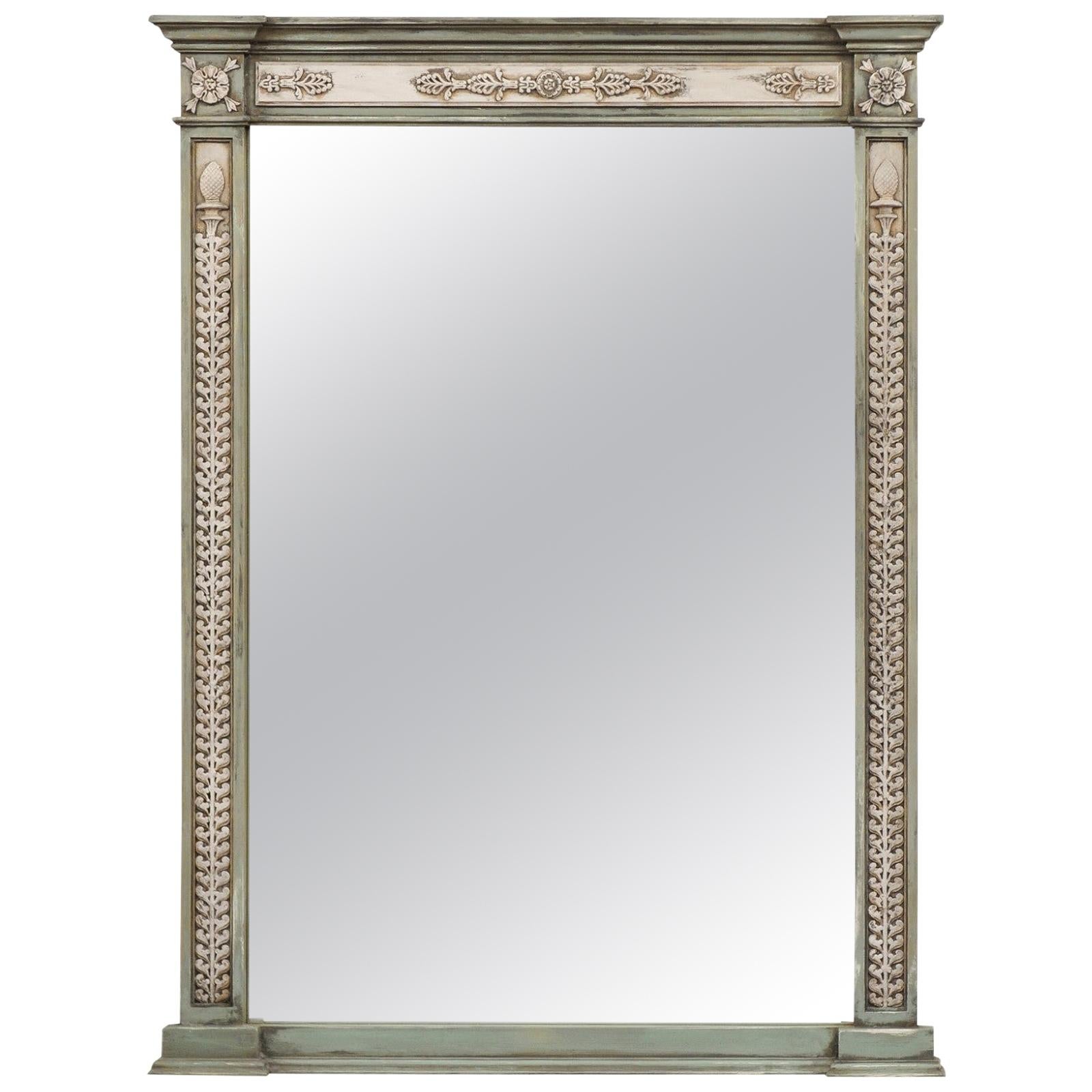 Neoclassical Style Mirror Made from 1750s French Door Frames with Carved Decor For Sale