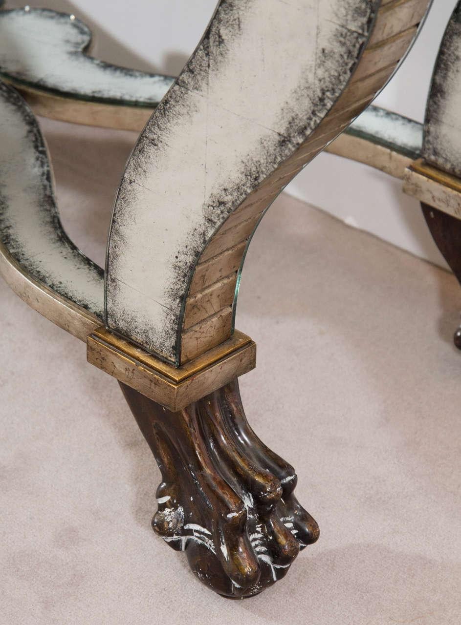 20th Century Neoclassical Style Mirrored Console on Lion Claws and Ball Feet