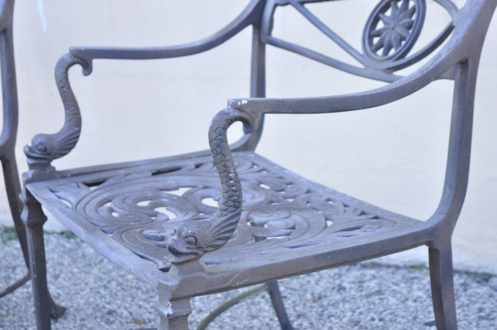 Neoclassical Style Molla Style Dolphin Cast Aluminum Patio Settee & Chairs 3 Pcs 1