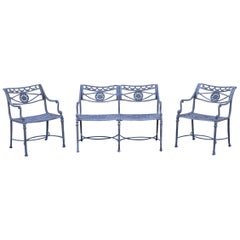 Neoclassical Style Molla Style Dolphin Cast Aluminum Patio Settee & Chairs 3 Pcs
