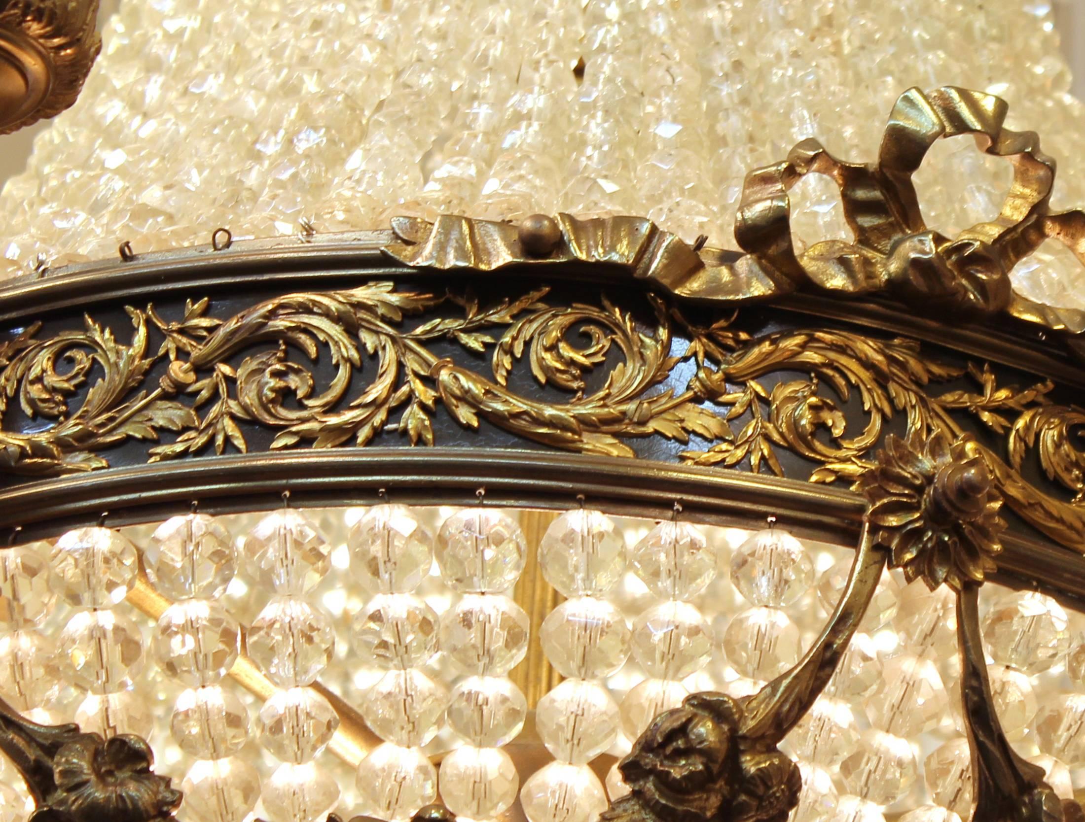 Neoclassical Style Monumental French Bronze and Crystal Chandelier In Good Condition In New York, NY