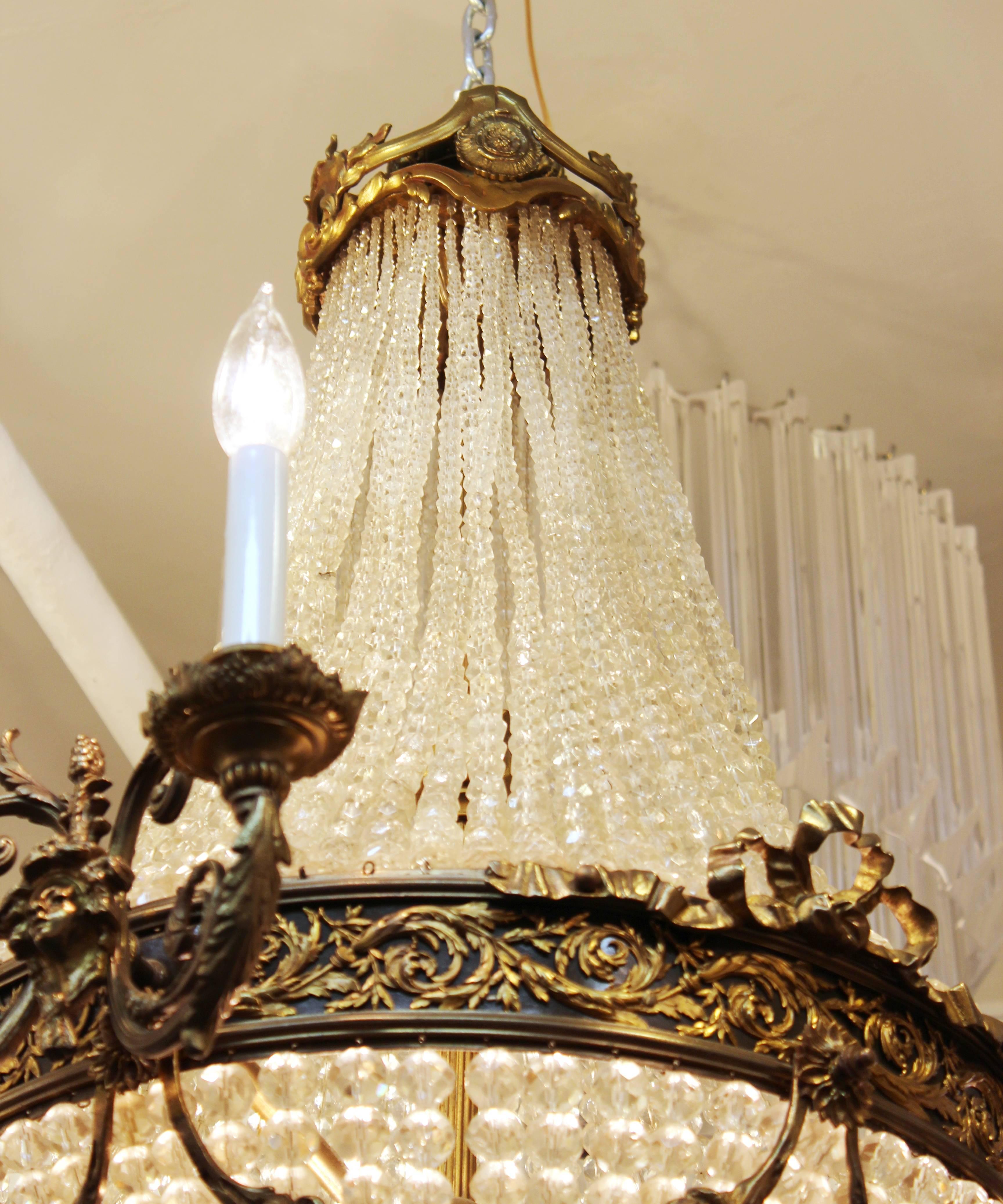 Neoclassical Style Monumental French Bronze and Crystal Chandelier 1