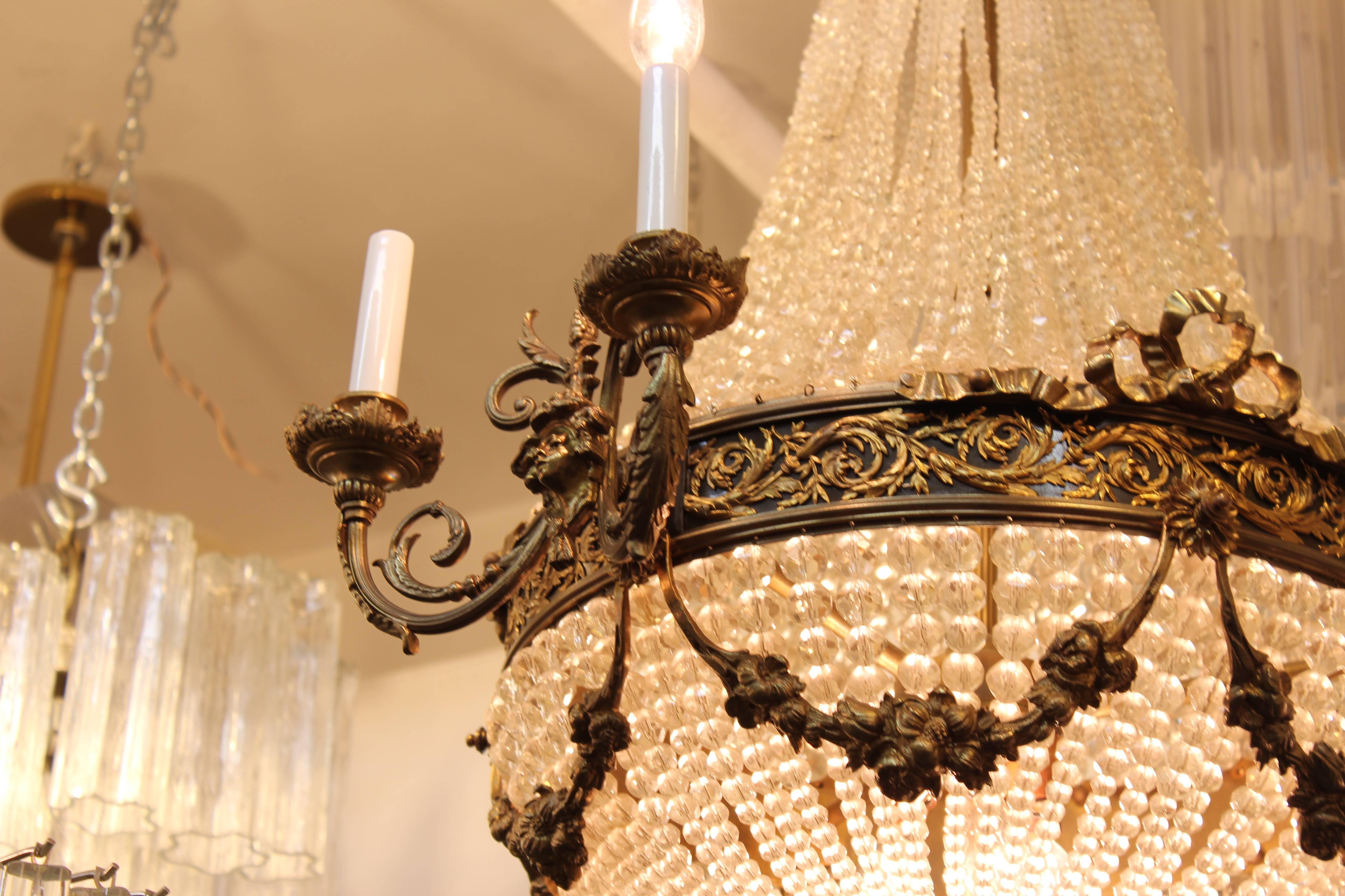 Neoclassical Style Monumental French Bronze and Crystal Chandelier 2