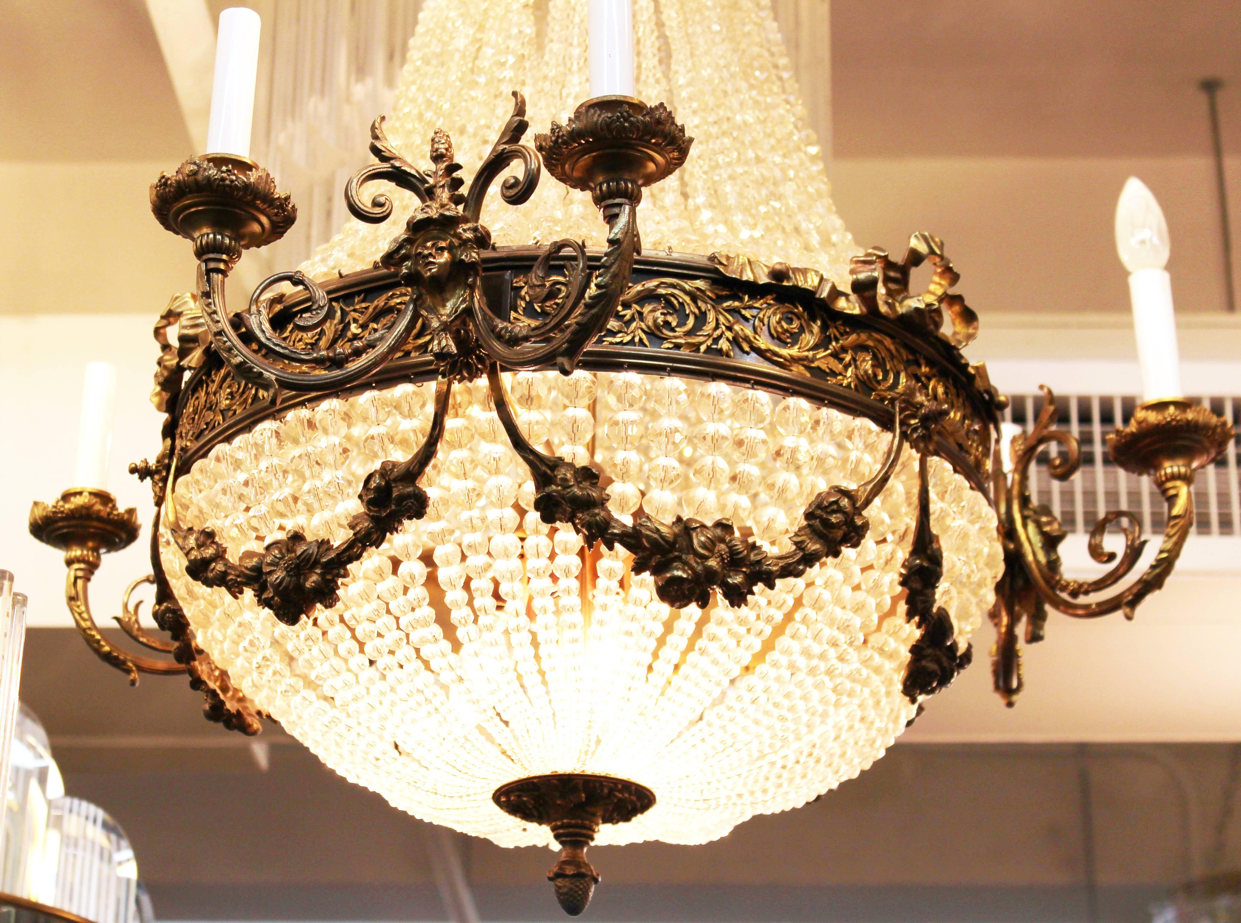 Neoclassical Style Monumental French Bronze and Crystal Chandelier 4