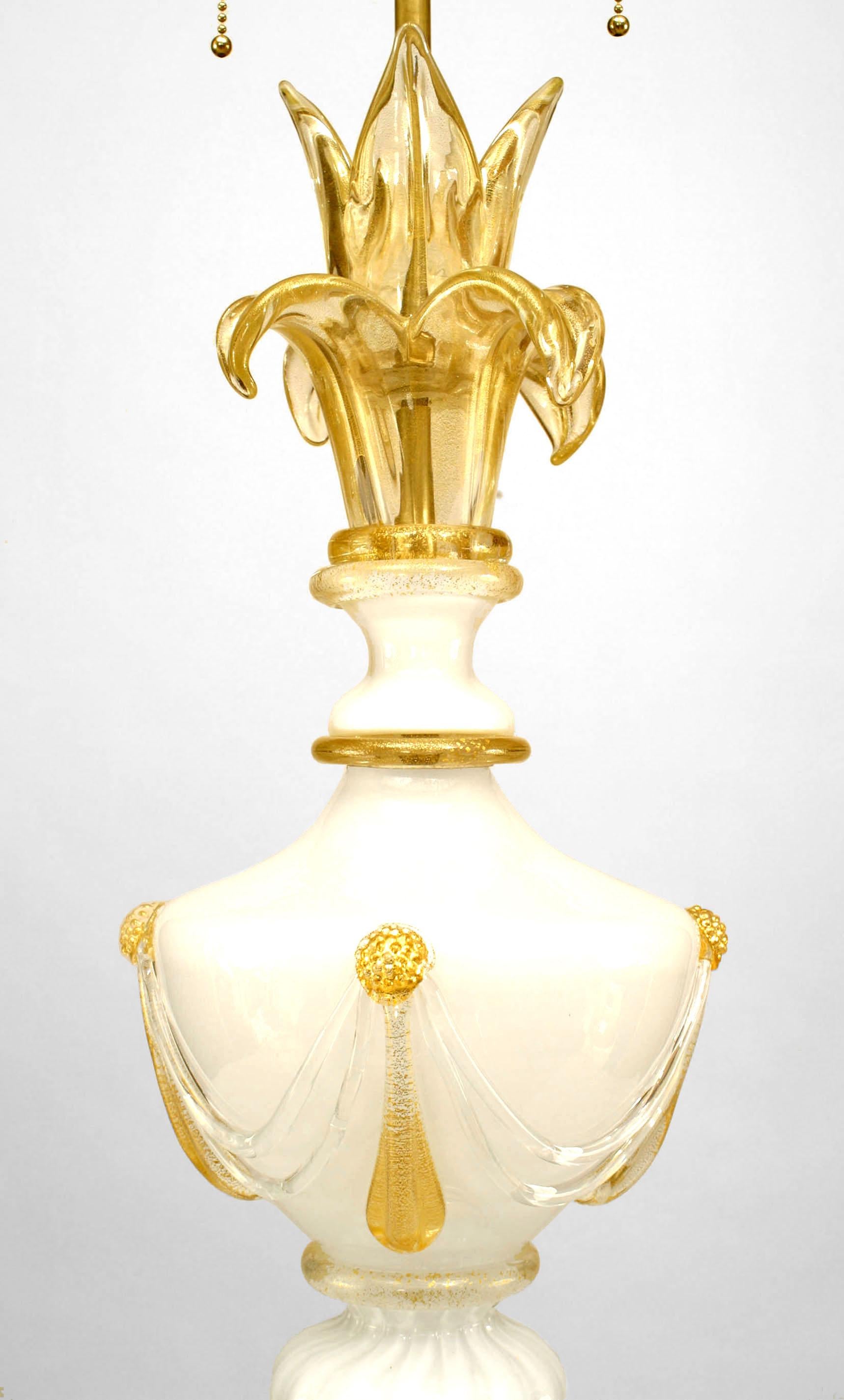 Neoclassical 4 Italian Murano Neoclassic White Glass Table Lamps For Sale