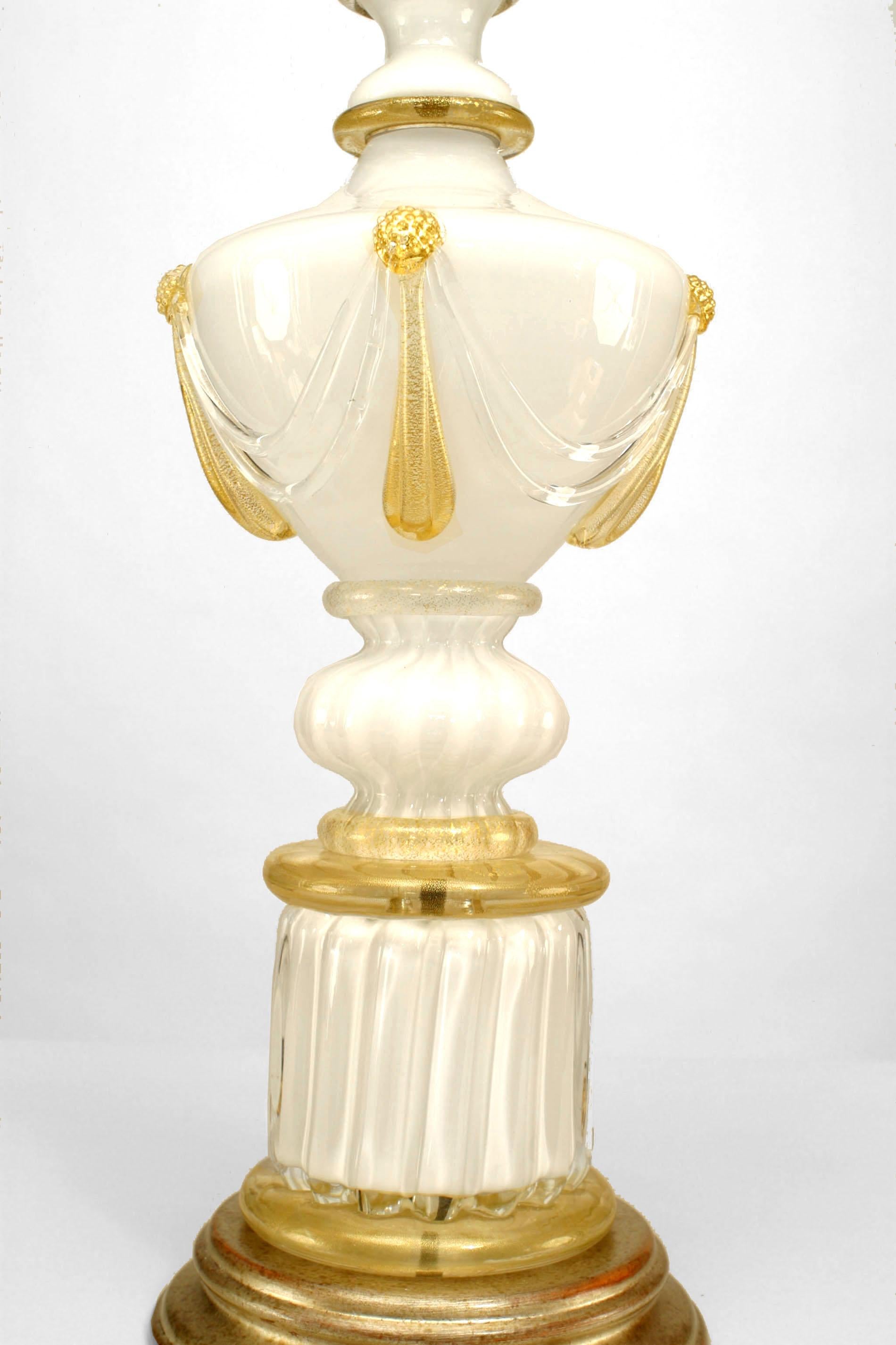 4 Italian Murano Neoclassic White Glass Table Lamps In Good Condition For Sale In New York, NY