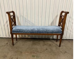 Italian Neoclassical Velvet Bench, Fruitwood, Circa 1950s