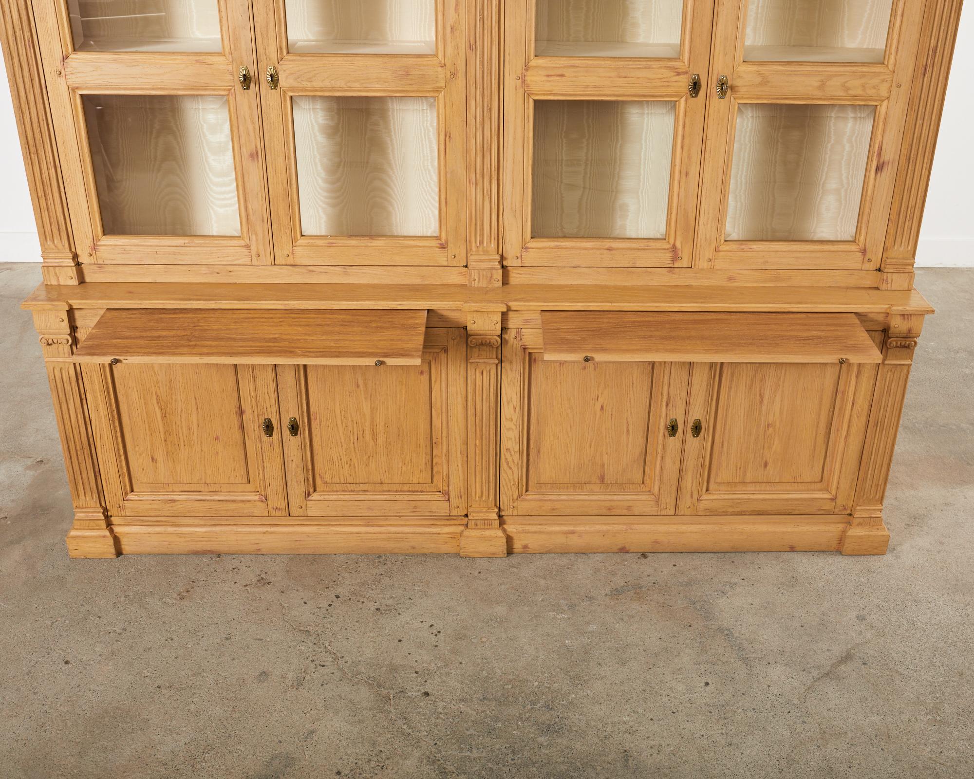 Neoclassical Style Oak Library Bookcase with Beveled Glass Doors For Sale 3