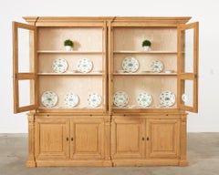 Neoclassical Style Oak Library Bookcase with Beveled Glass Doors