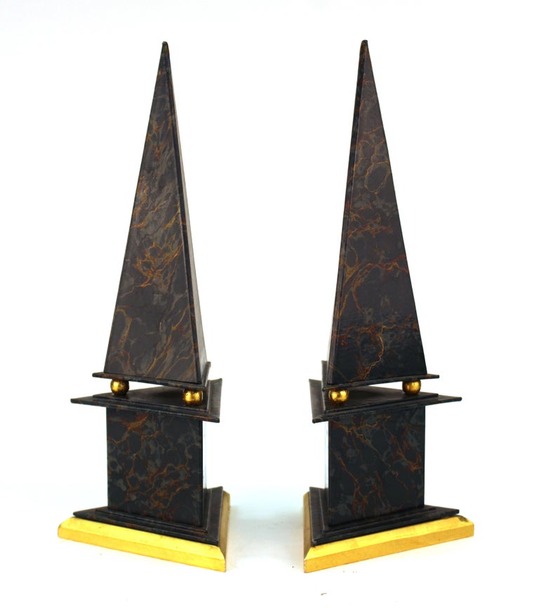 Neoclassical Style Obelisks in Marbled Paper and Gold Foil For Sale at ...