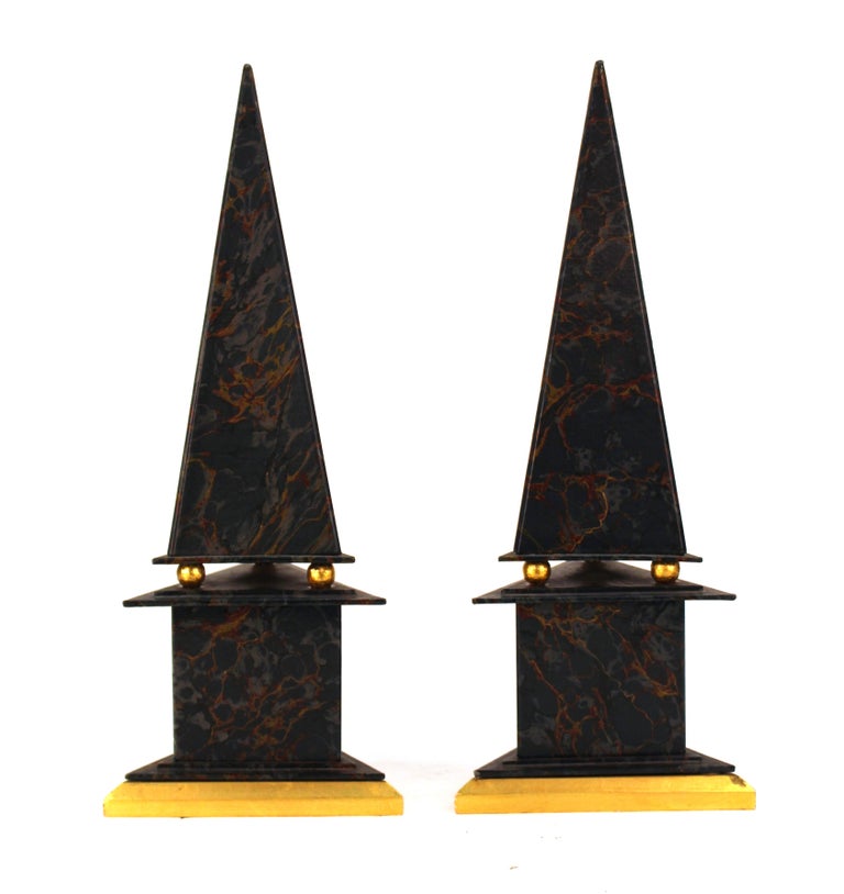 Neoclassical Style Obelisks in Marbled Paper and Gold Foil For Sale at ...