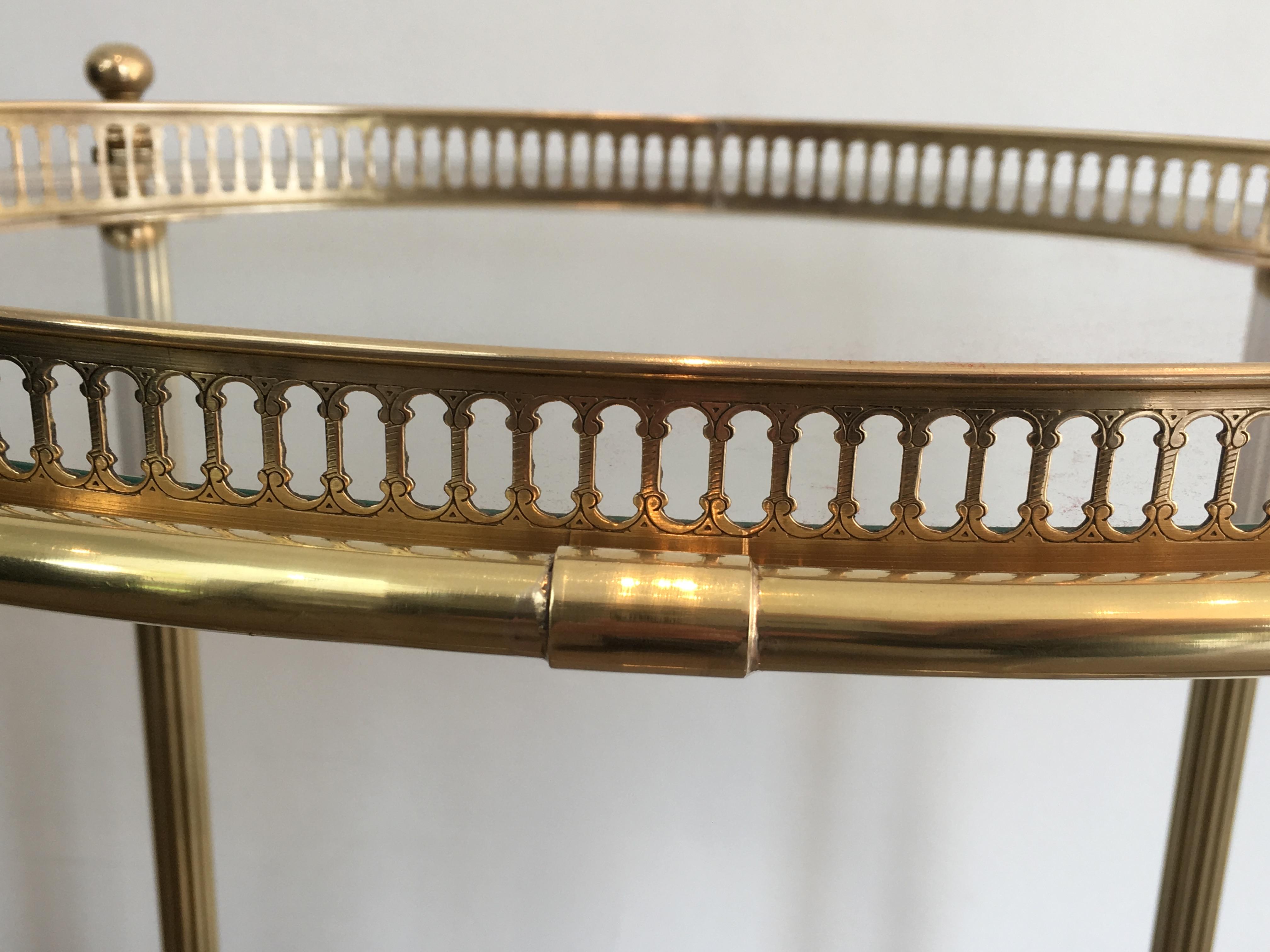 Brass Neoclassical Style Oval Bar Cart with Removable Trays, French, circa 1940