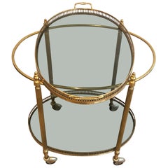 Neoclassical Style Oval Brass Bar Cart with Smoked Glass, French, circa 1940