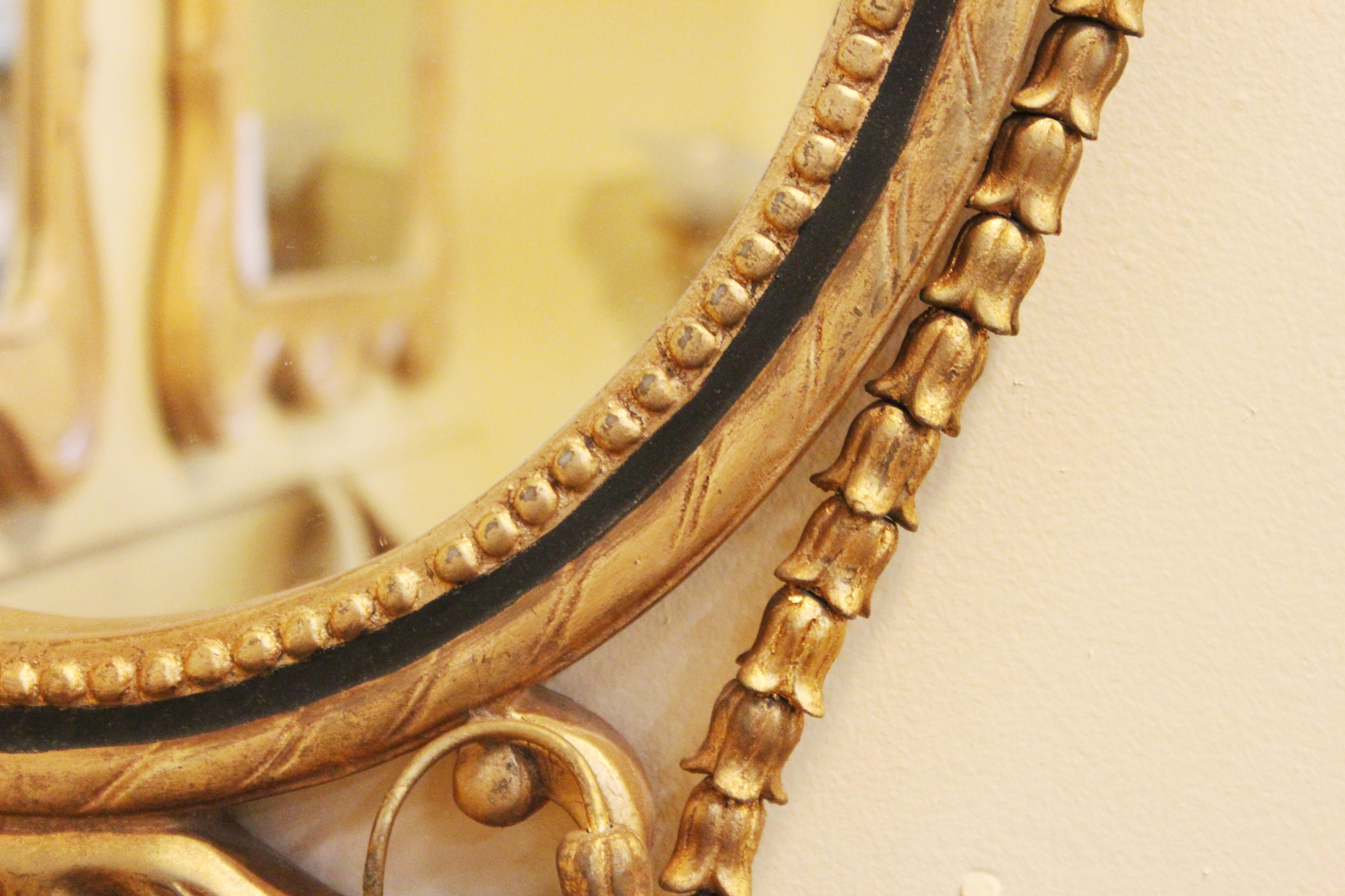 Metal Neoclassical Style Oval Girandole Wall Mirror