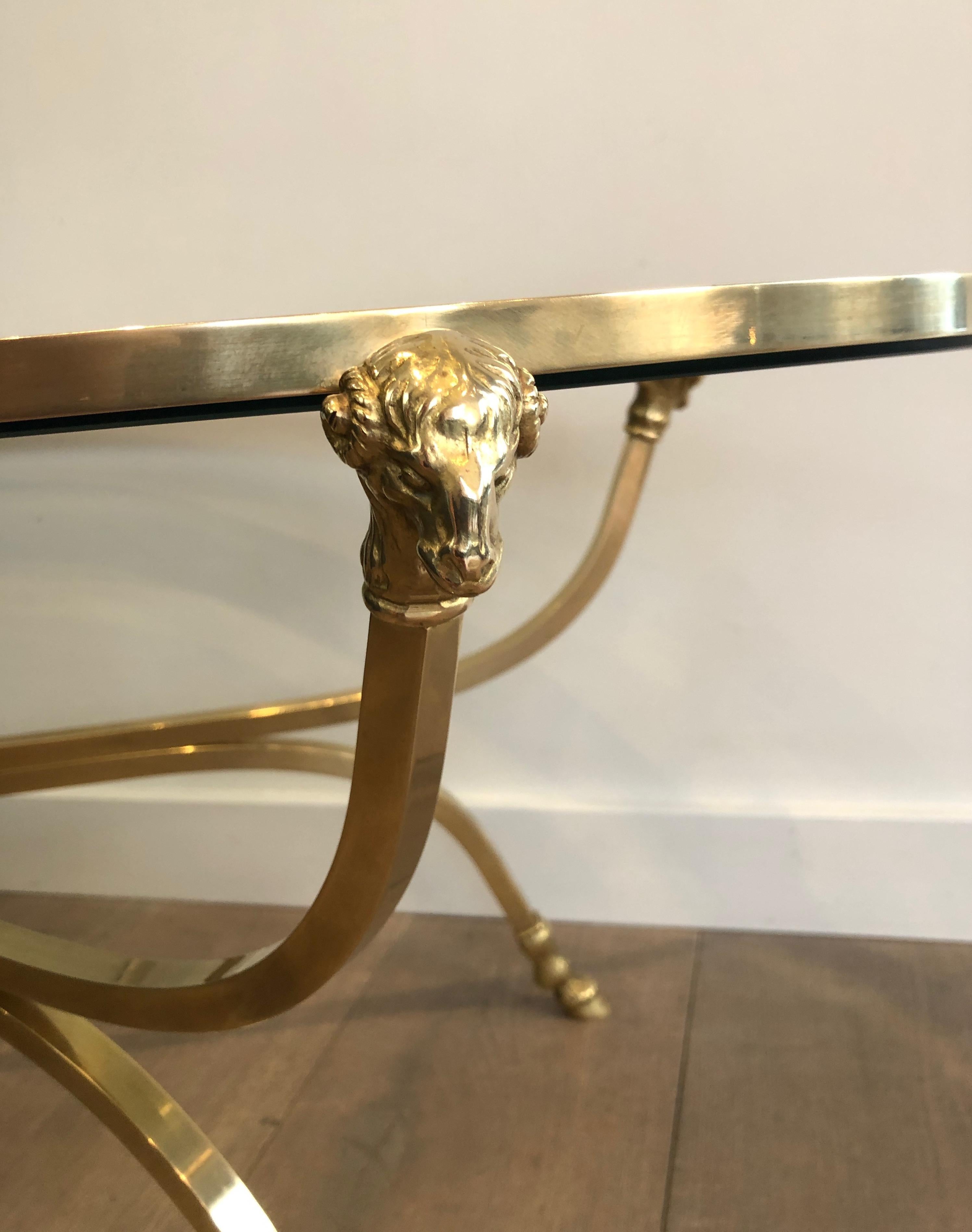 Neoclassical Style Ovale Brass and Bronze Coffee Table with Ram Heads and Hoof 9