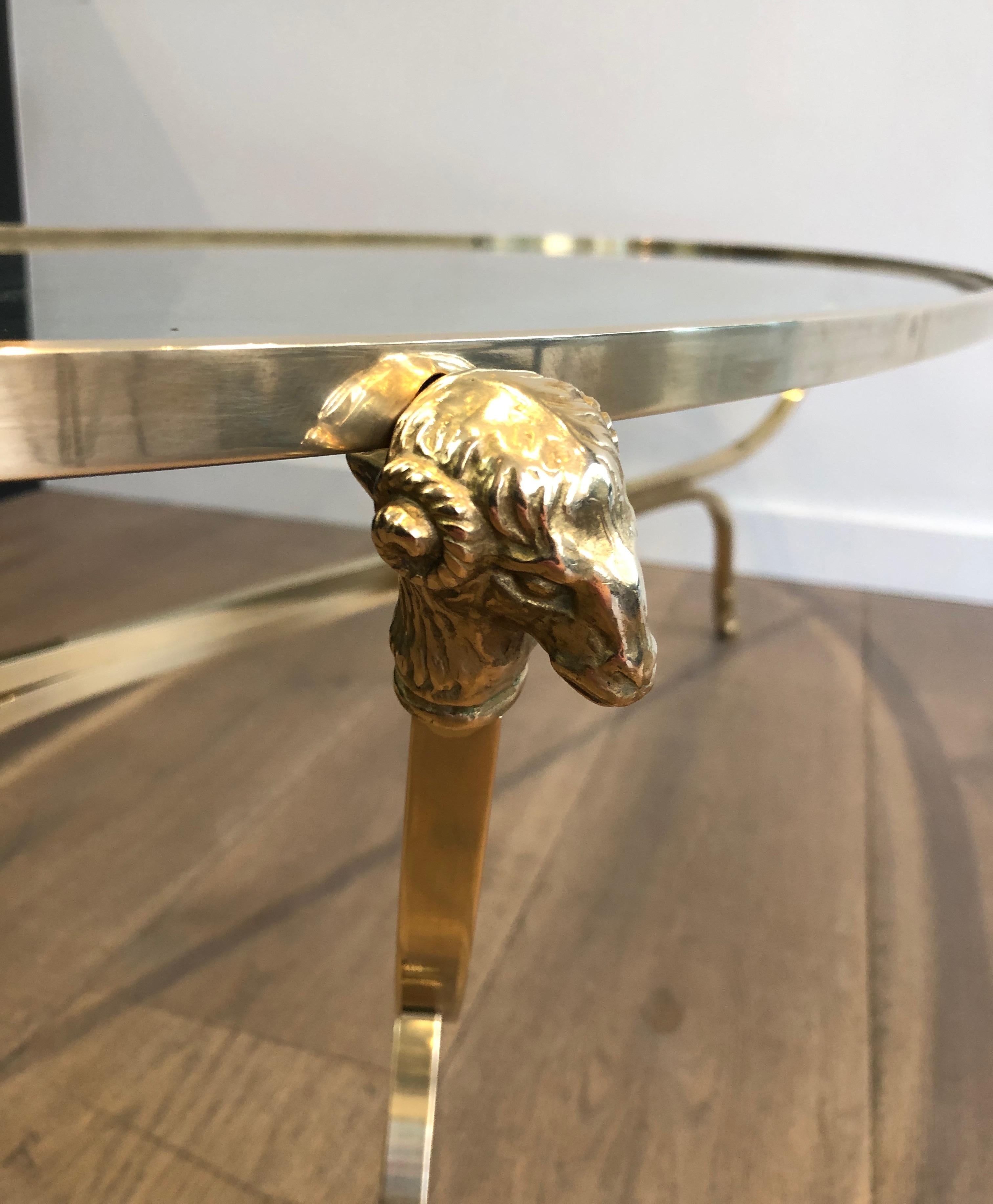 Neoclassical Style Ovale Brass and Bronze Coffee Table with Ram Heads and Hoof 10