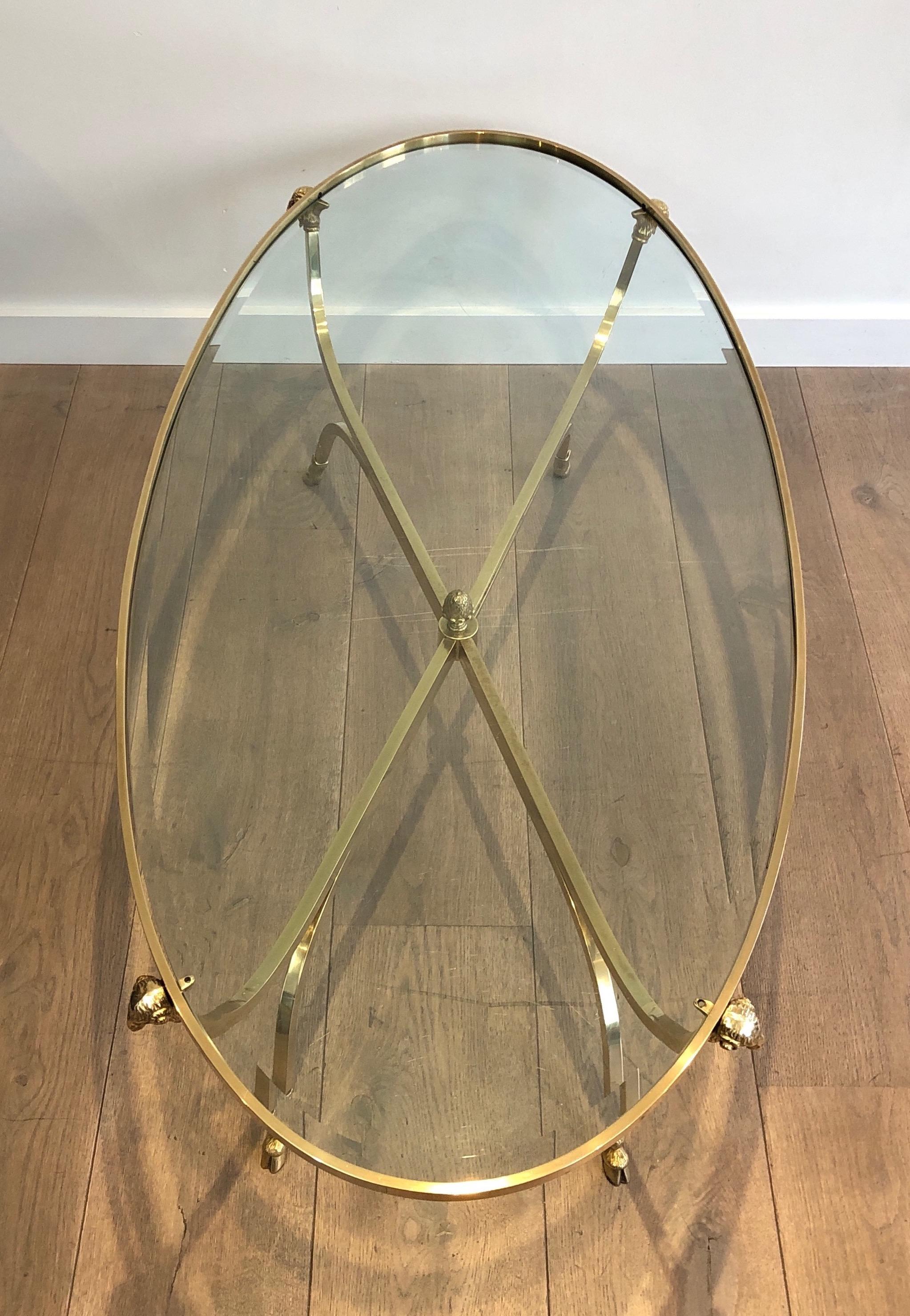 Neoclassical Style Ovale Brass and Bronze Coffee Table with Ram Heads and Hoof 13