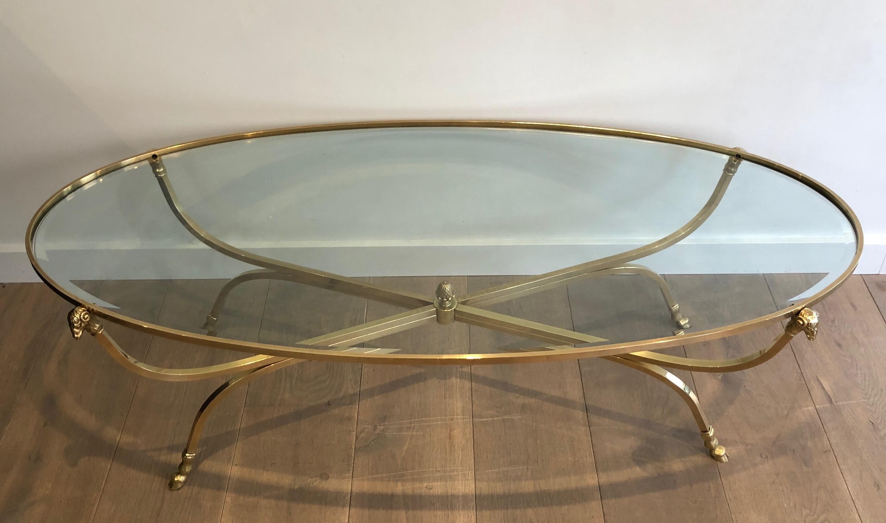 Neoclassical Style Ovale Brass and Bronze Coffee Table with Ram Heads and Hoof 14