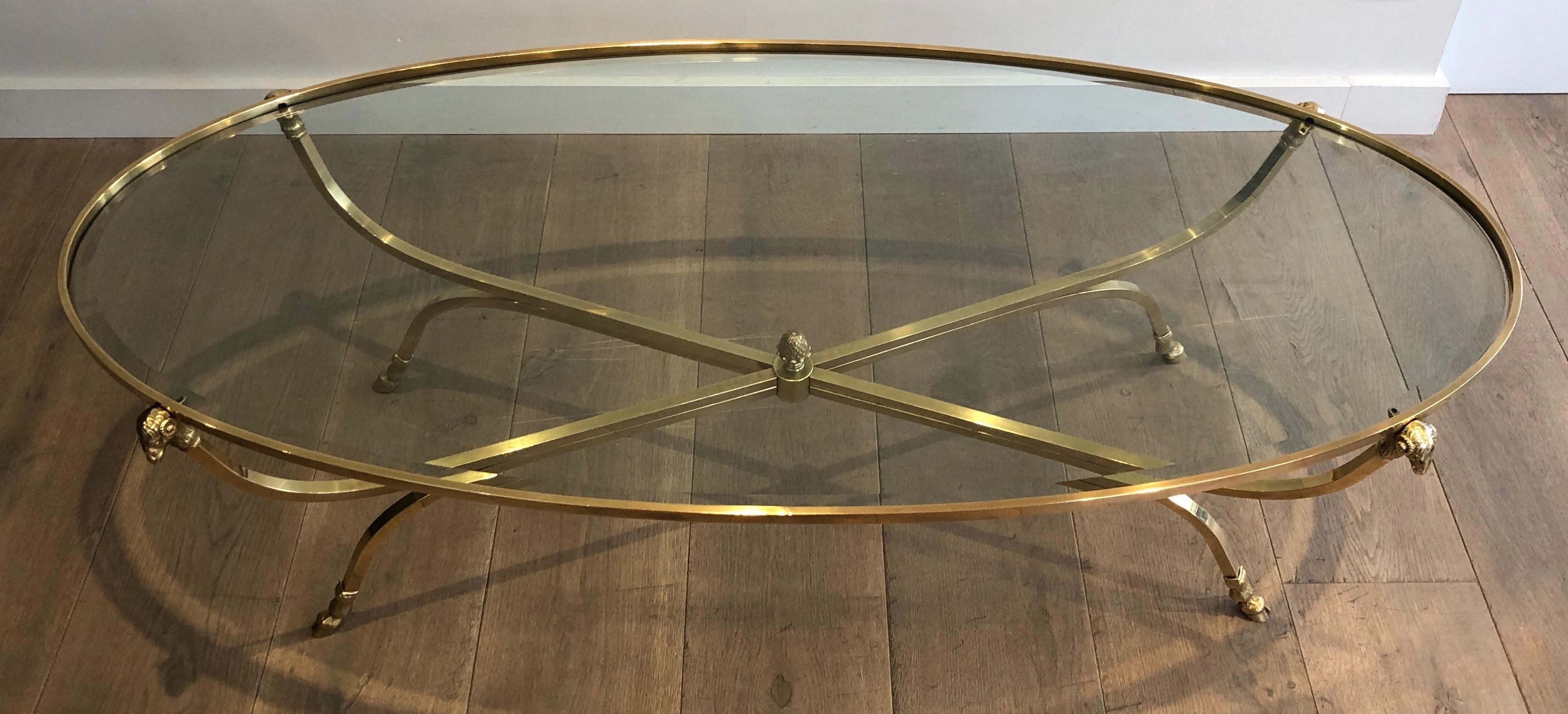 Neoclassical Style Ovale Brass and Bronze Coffee Table with Ram Heads and Hoof 15