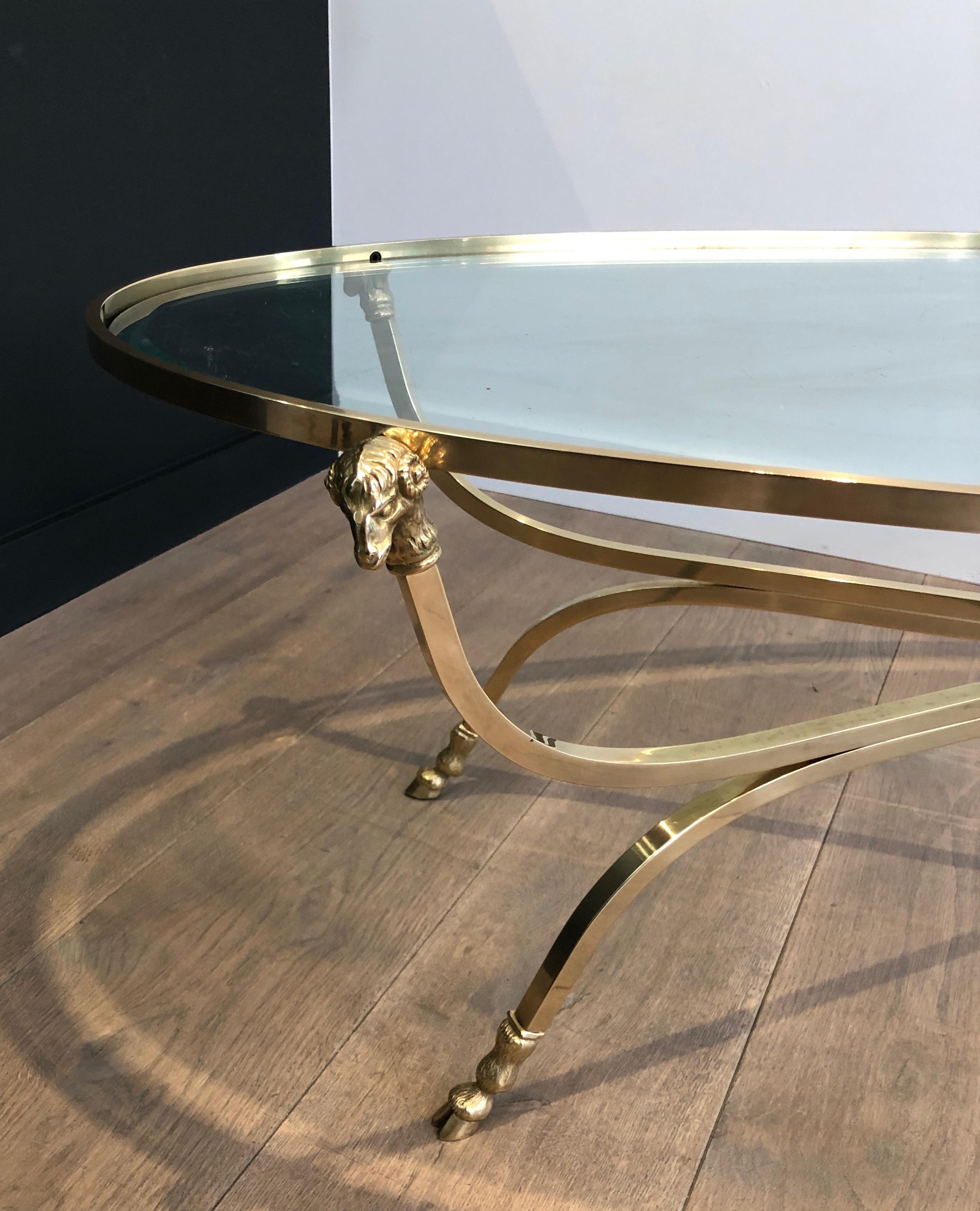 Neoclassical Style Ovale Brass and Bronze Coffee Table with Ram Heads and Hoof 1