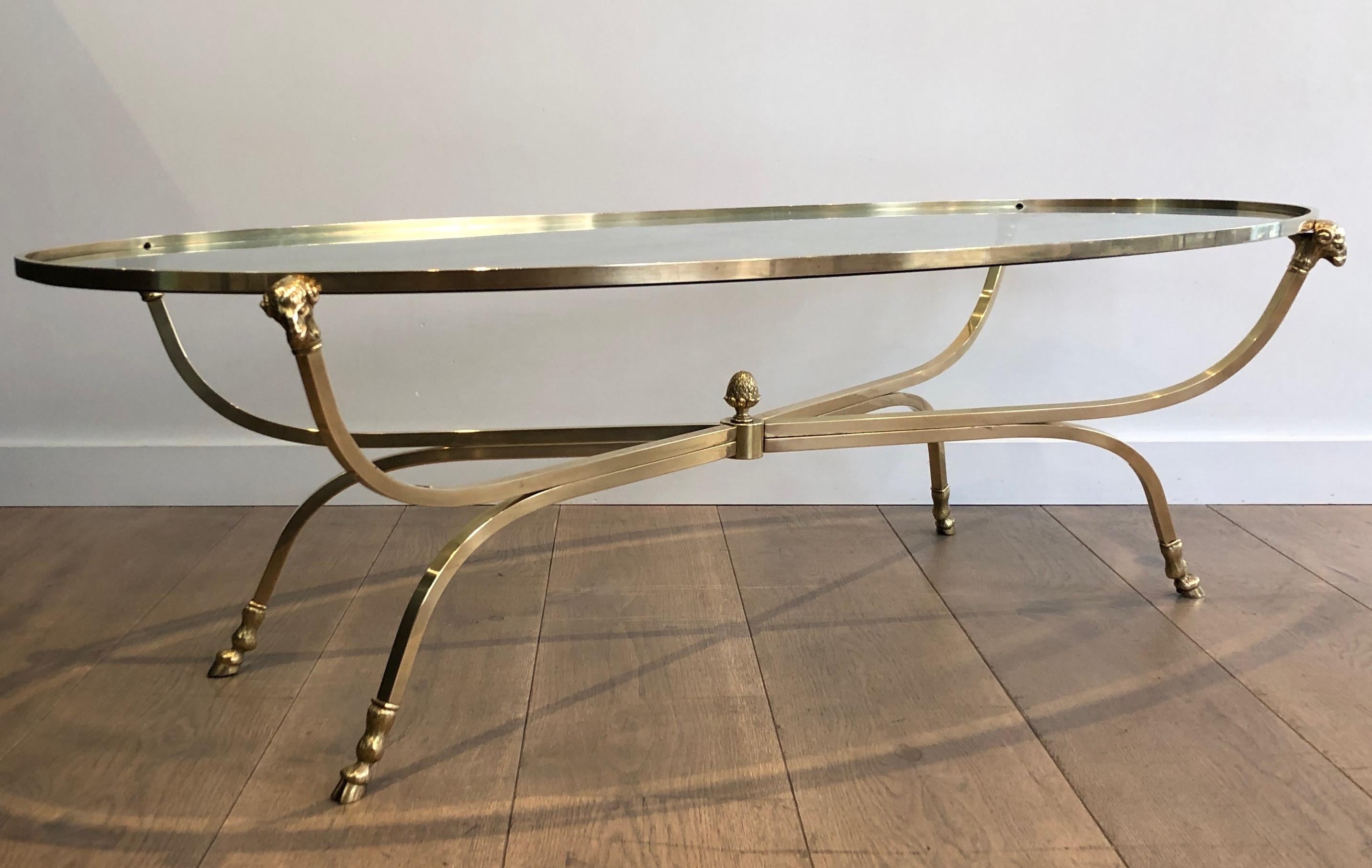 Neoclassical Style Ovale Brass and Bronze Coffee Table with Ram Heads and Hoof 2