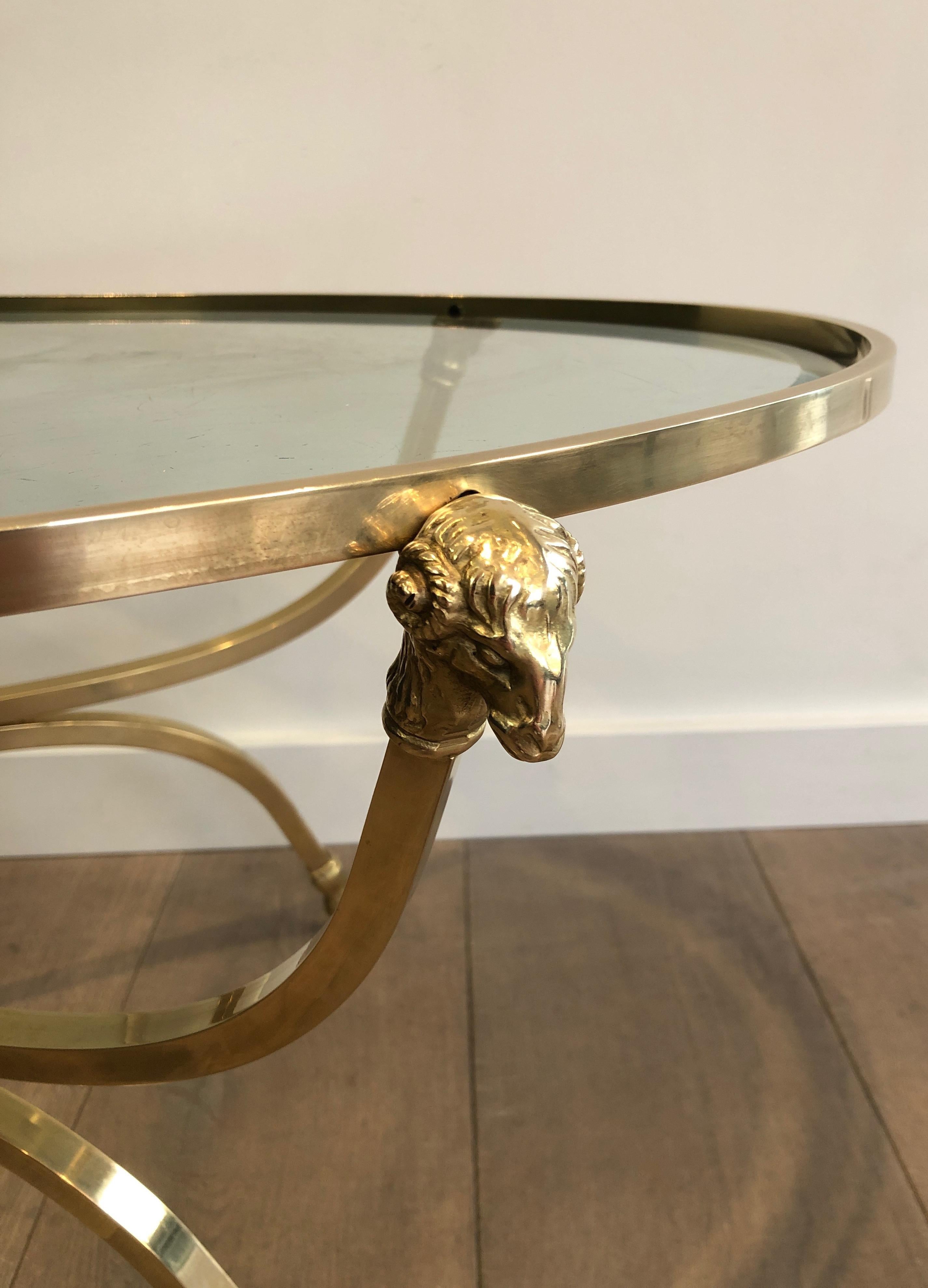 Neoclassical Style Ovale Brass and Bronze Coffee Table with Ram Heads and Hoof 3