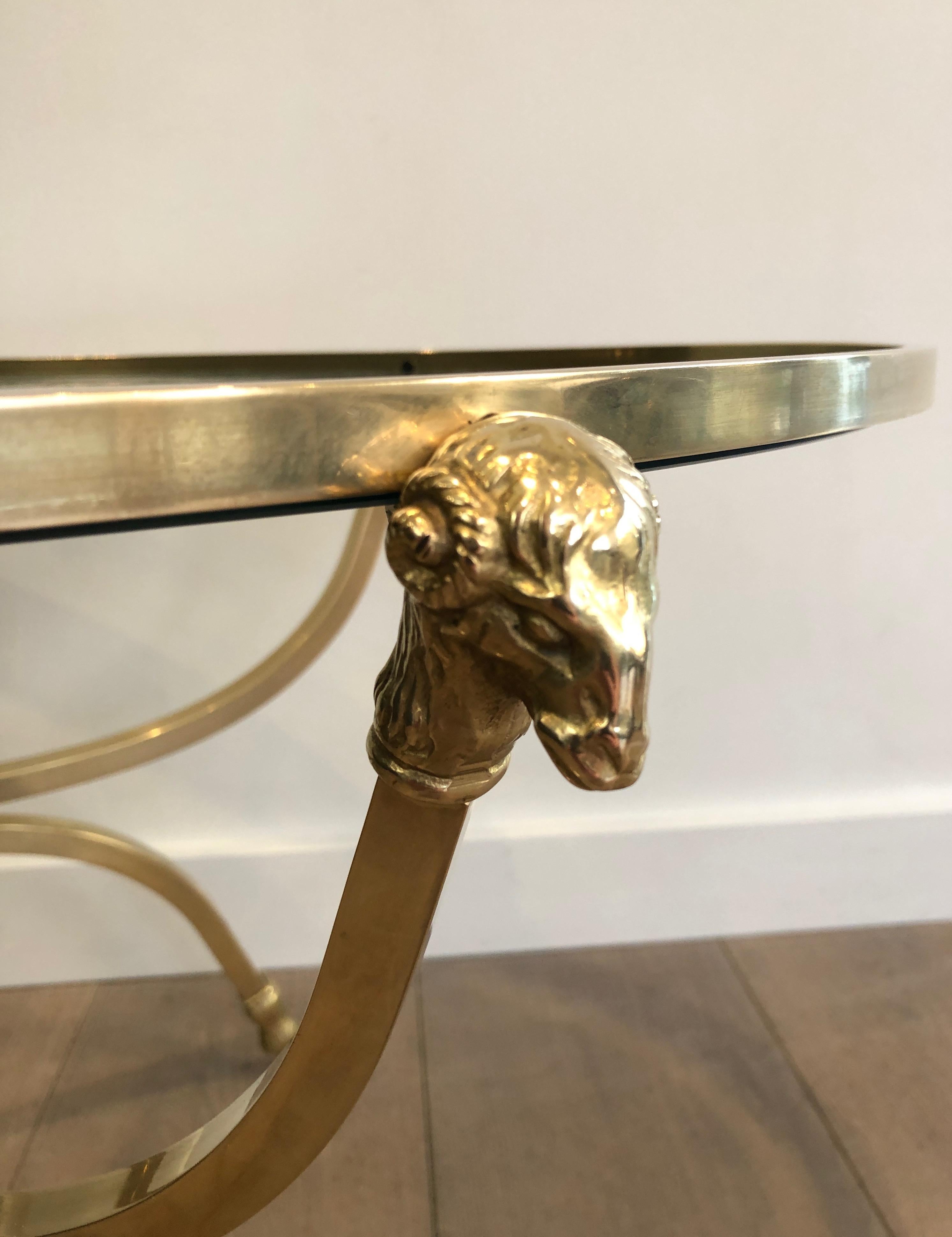 Neoclassical Style Ovale Brass and Bronze Coffee Table with Ram Heads and Hoof 4