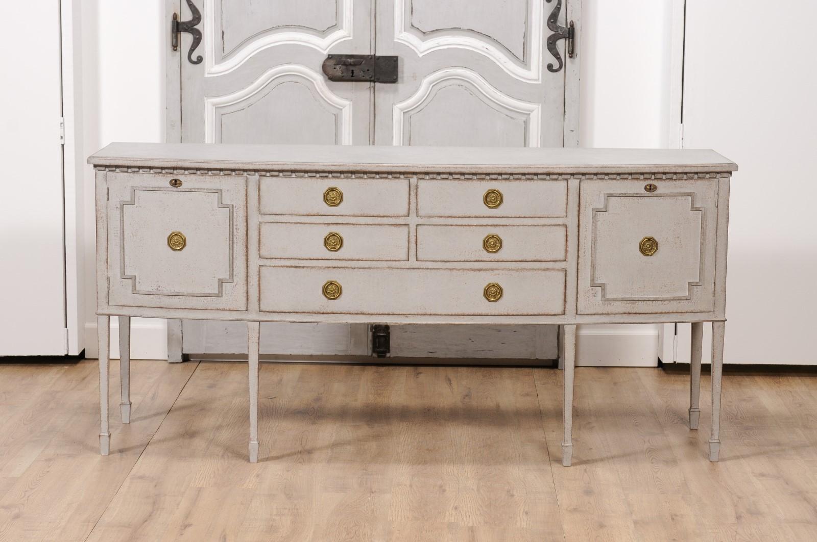 Neoclassical Style Painted Bow Front Sideboard with Two Doors and Five Drawers For Sale 4