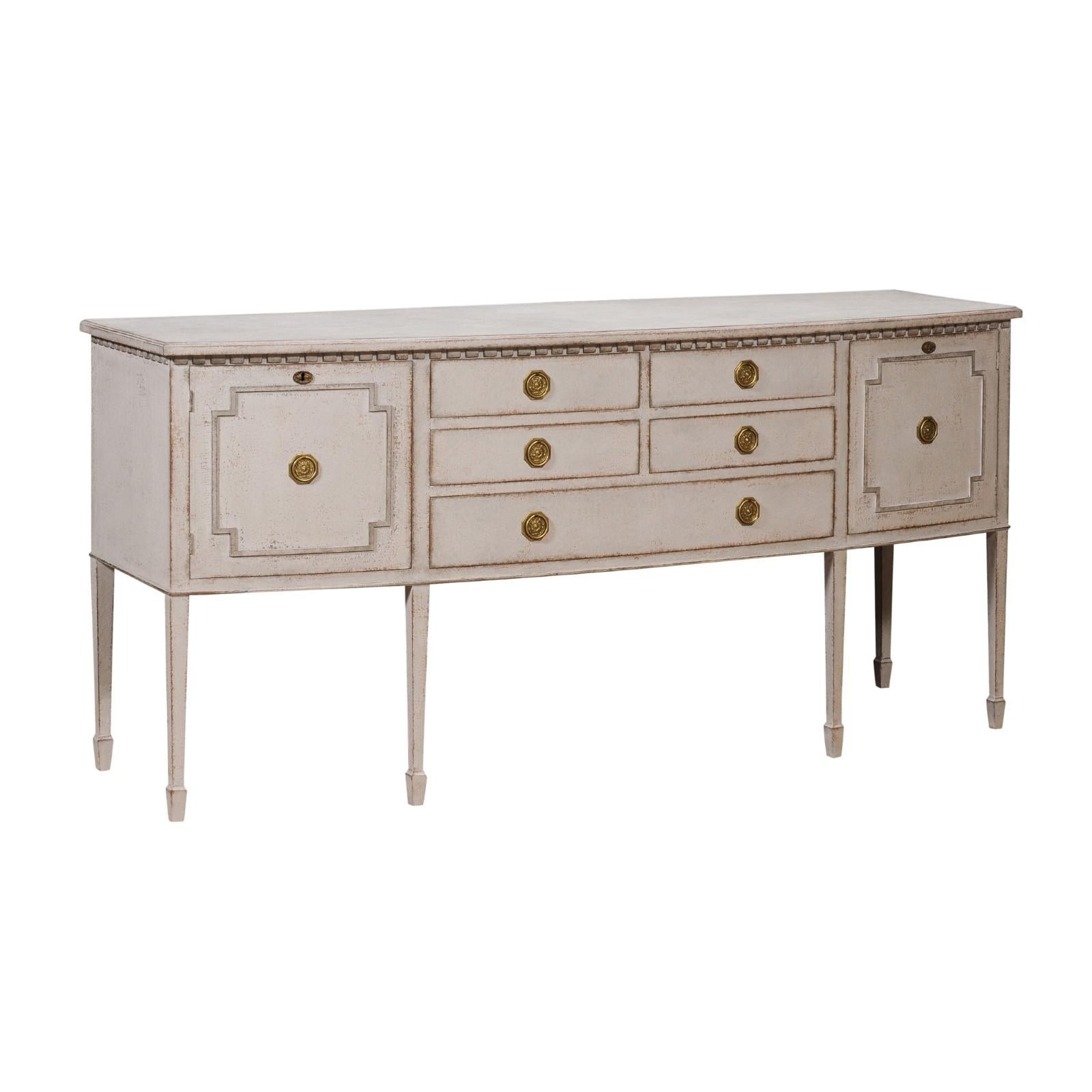 Neoclassical Style Painted Bow Front Sideboard with Two Doors and Five Drawers For Sale 5