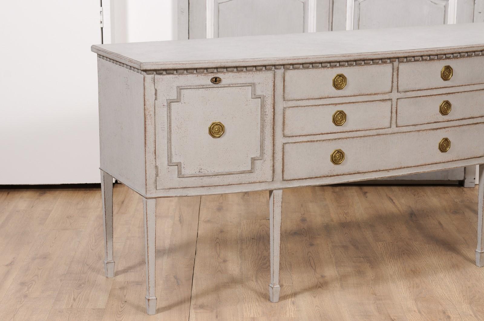 Swedish Neoclassical Style Painted Bow Front Sideboard with Two Doors and Five Drawers For Sale