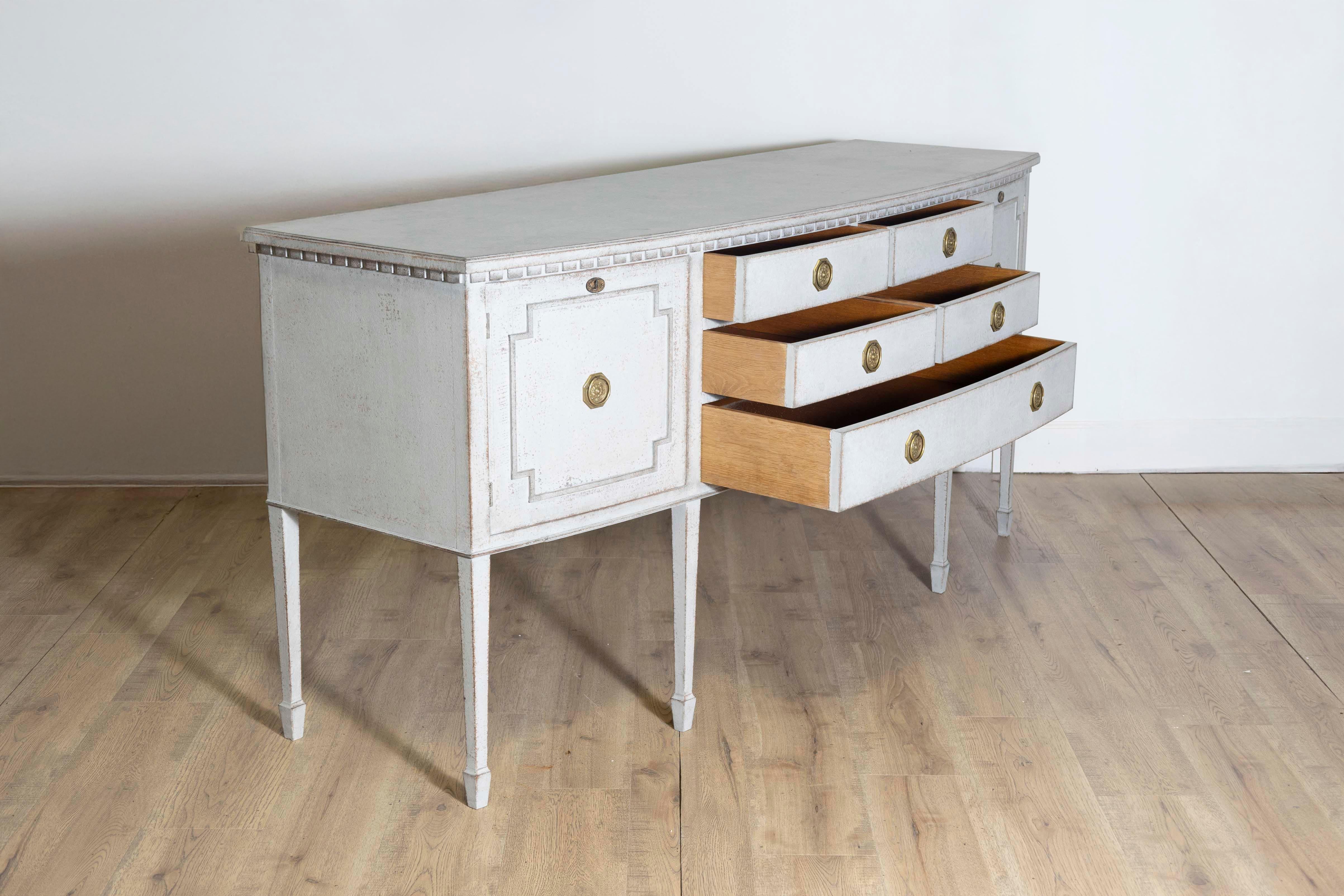 Neoclassical Style Painted Bow Front Sideboard with Two Doors and Five Drawers In Good Condition For Sale In Atlanta, GA