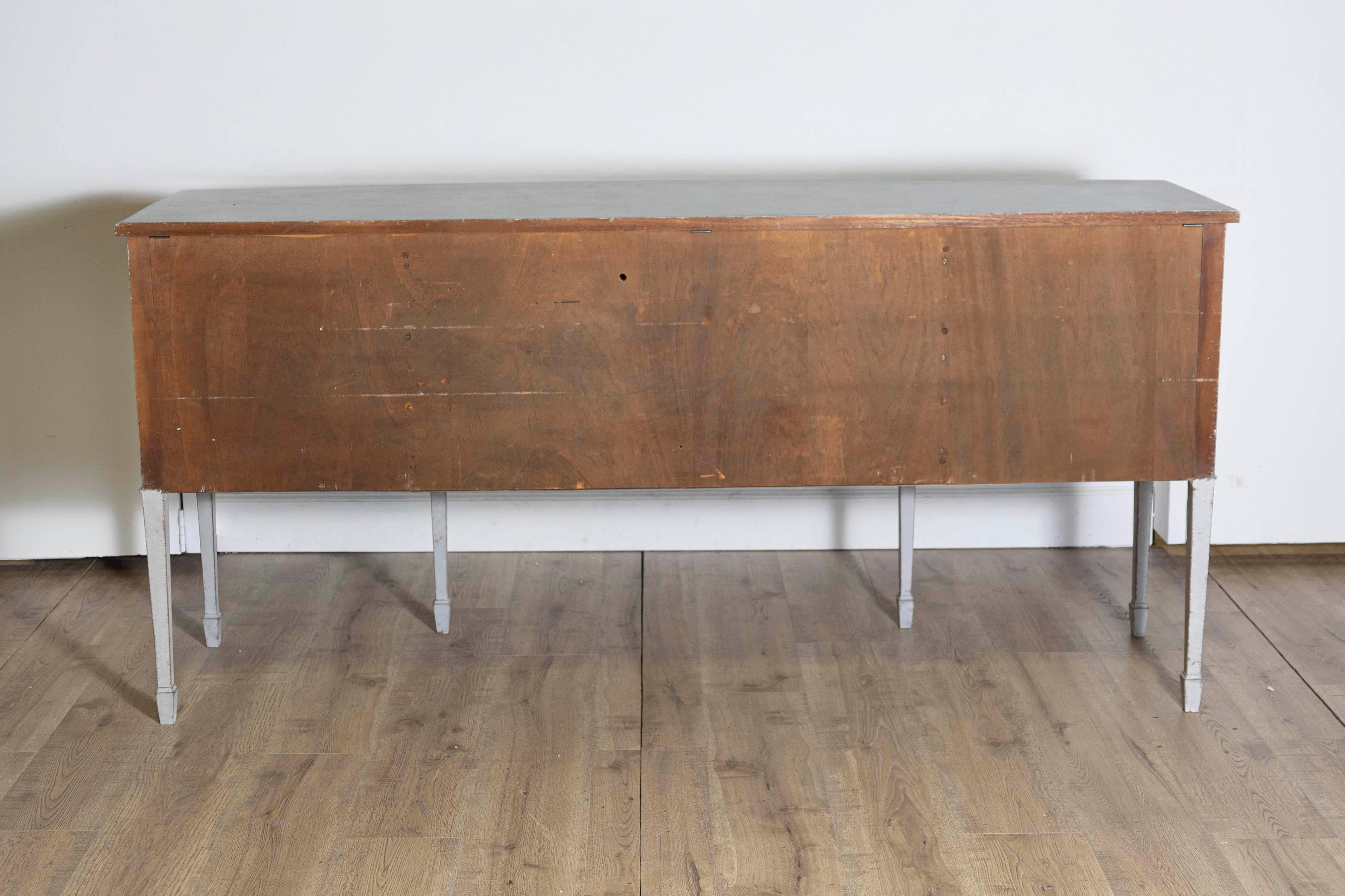 Brass Neoclassical Style Painted Bow Front Sideboard with Two Doors and Five Drawers For Sale