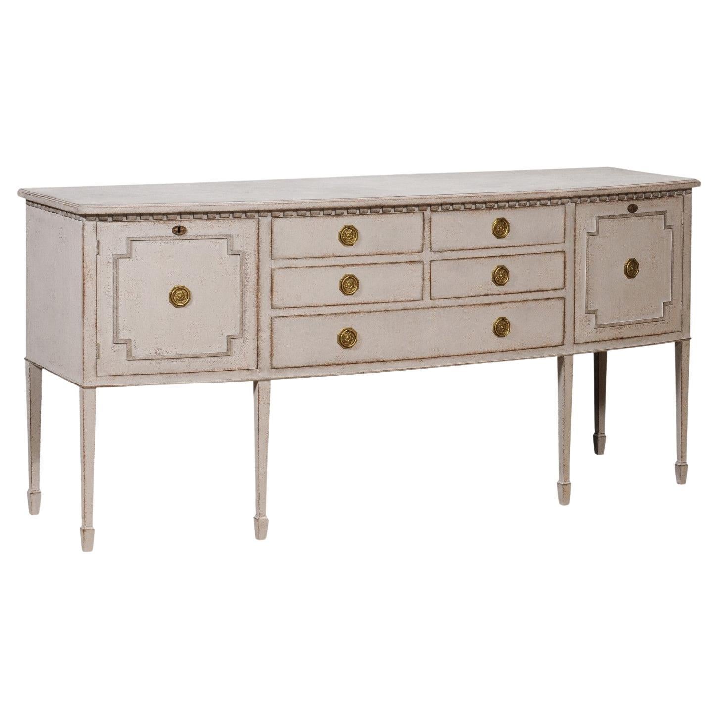 Neoclassical Style Painted Bow Front Sideboard with Two Doors and Five Drawers For Sale