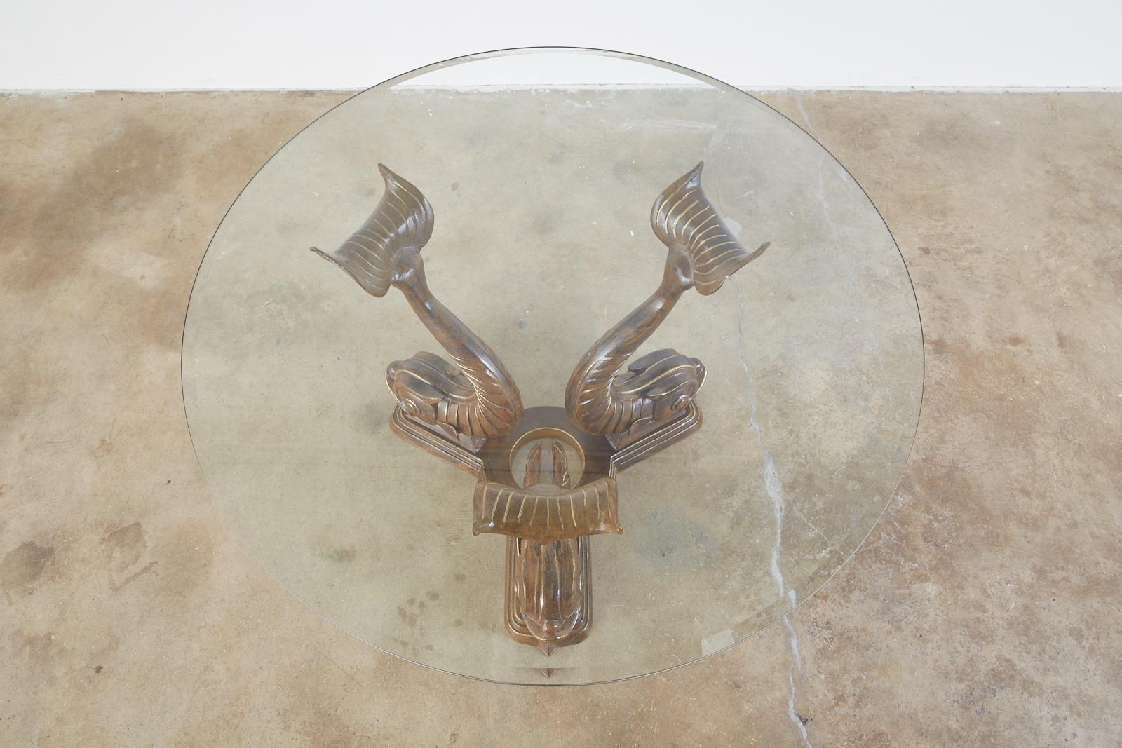 Neoclassical Style Painted Dolphins Dining or Center Table In Good Condition In Rio Vista, CA