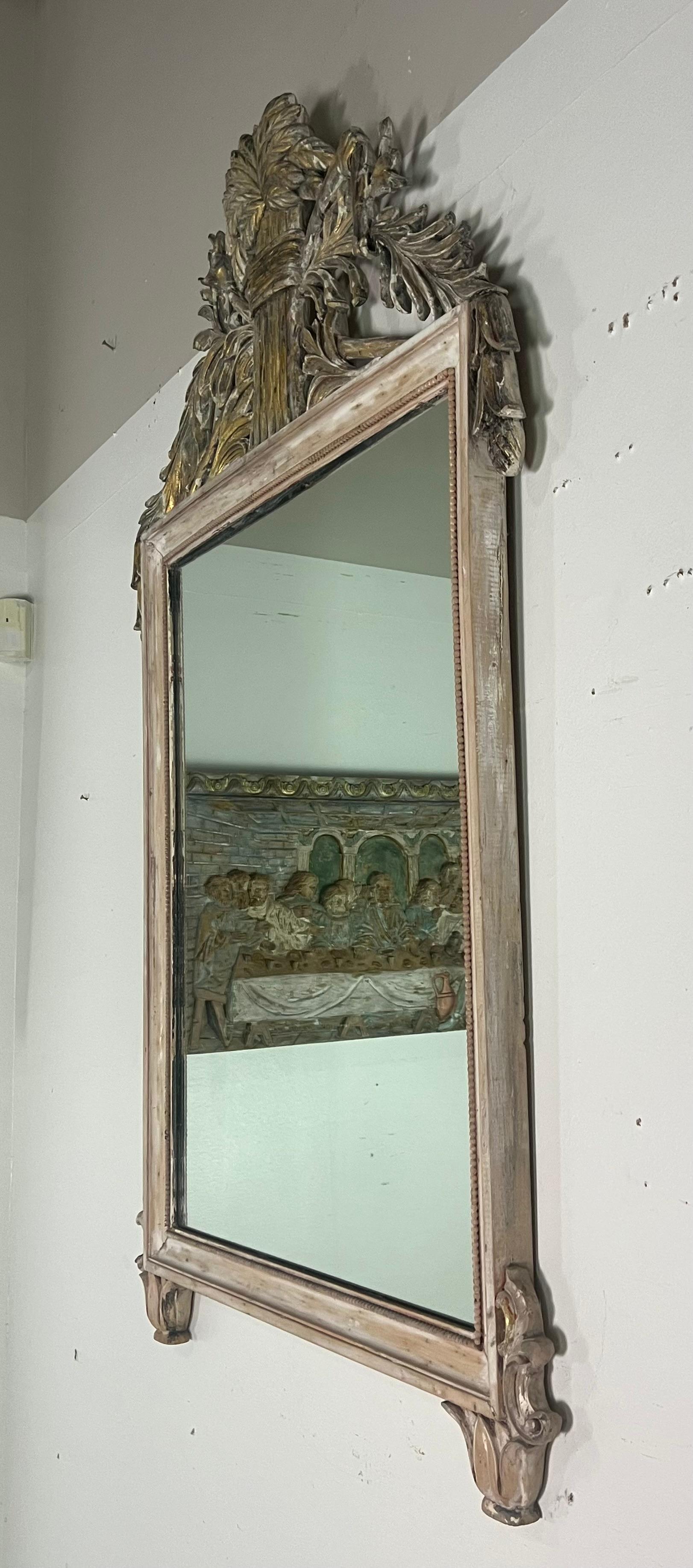 Neoclassical Style Painted Mirror w/ Wheat Crest C. 1930 For Sale 2