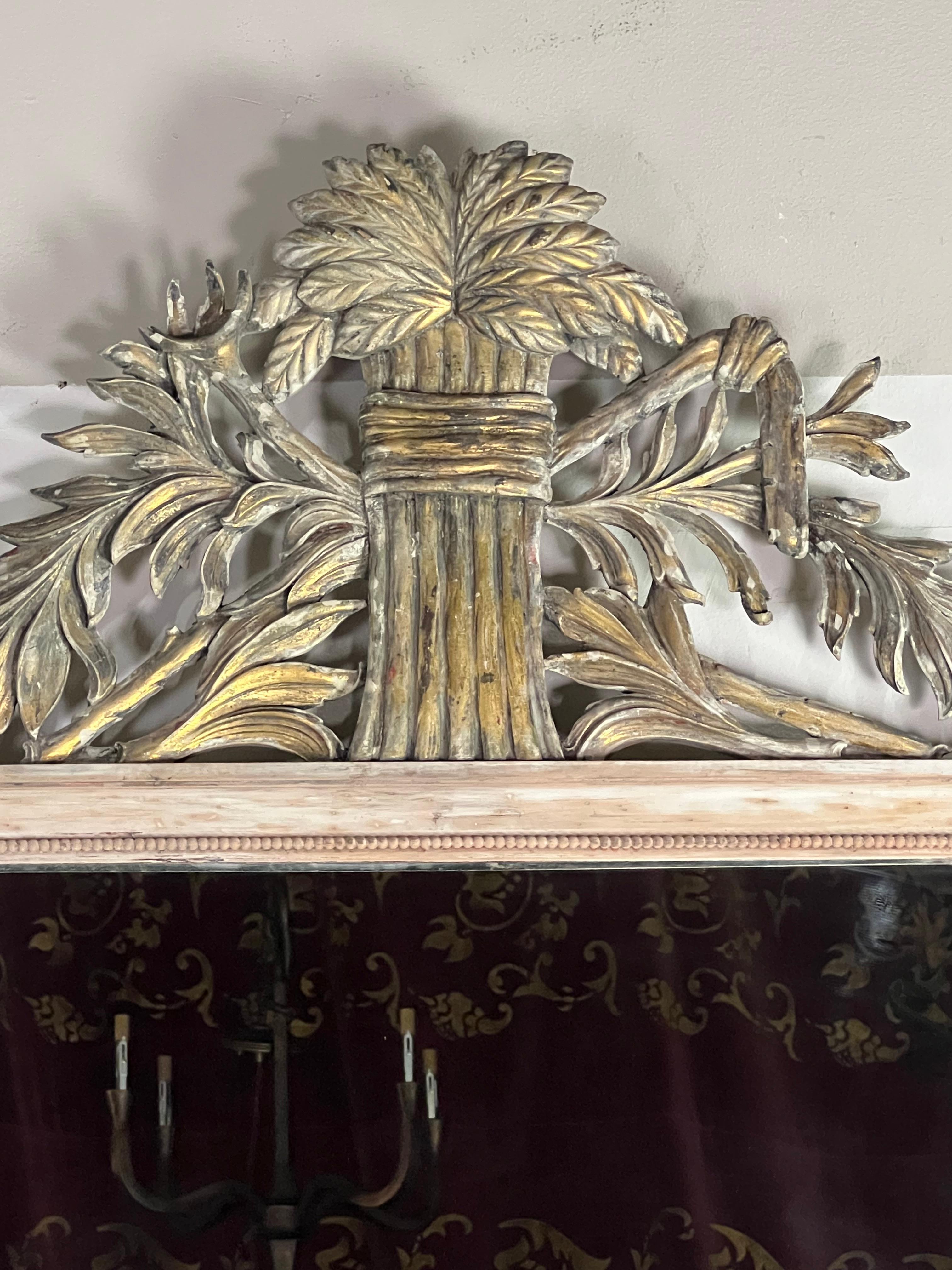 Rococo Neoclassical Style Painted Mirror w/ Wheat Crest C. 1930 For Sale