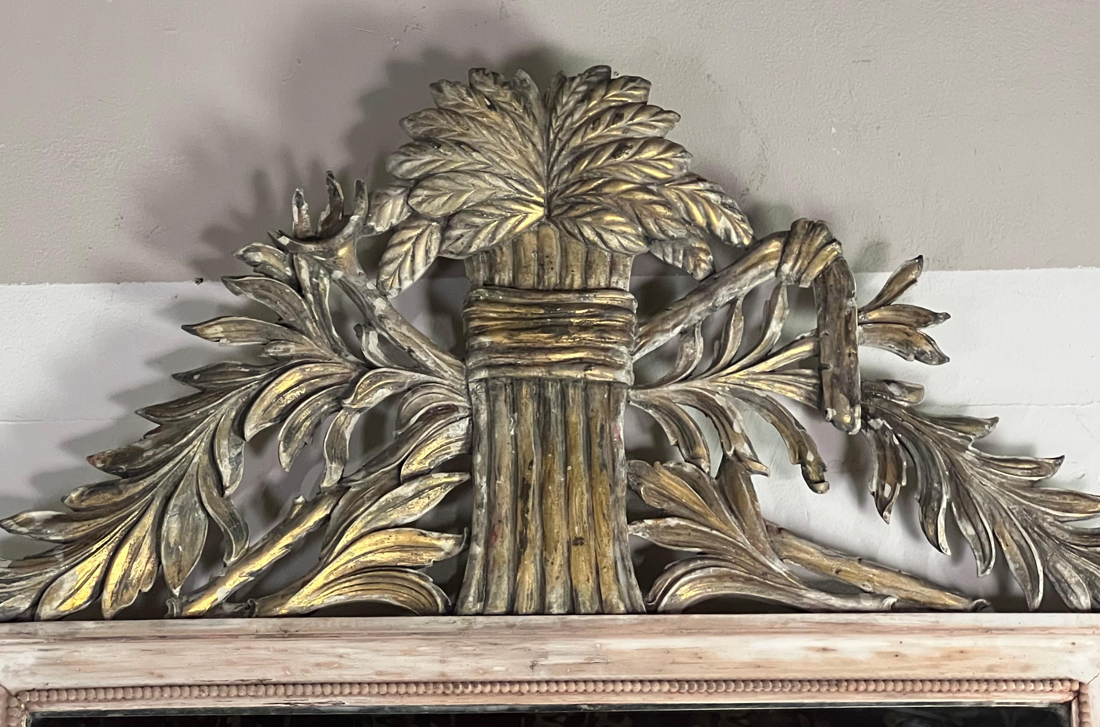 Italian Neoclassical Style Painted Mirror w/ Wheat Crest C. 1930 For Sale