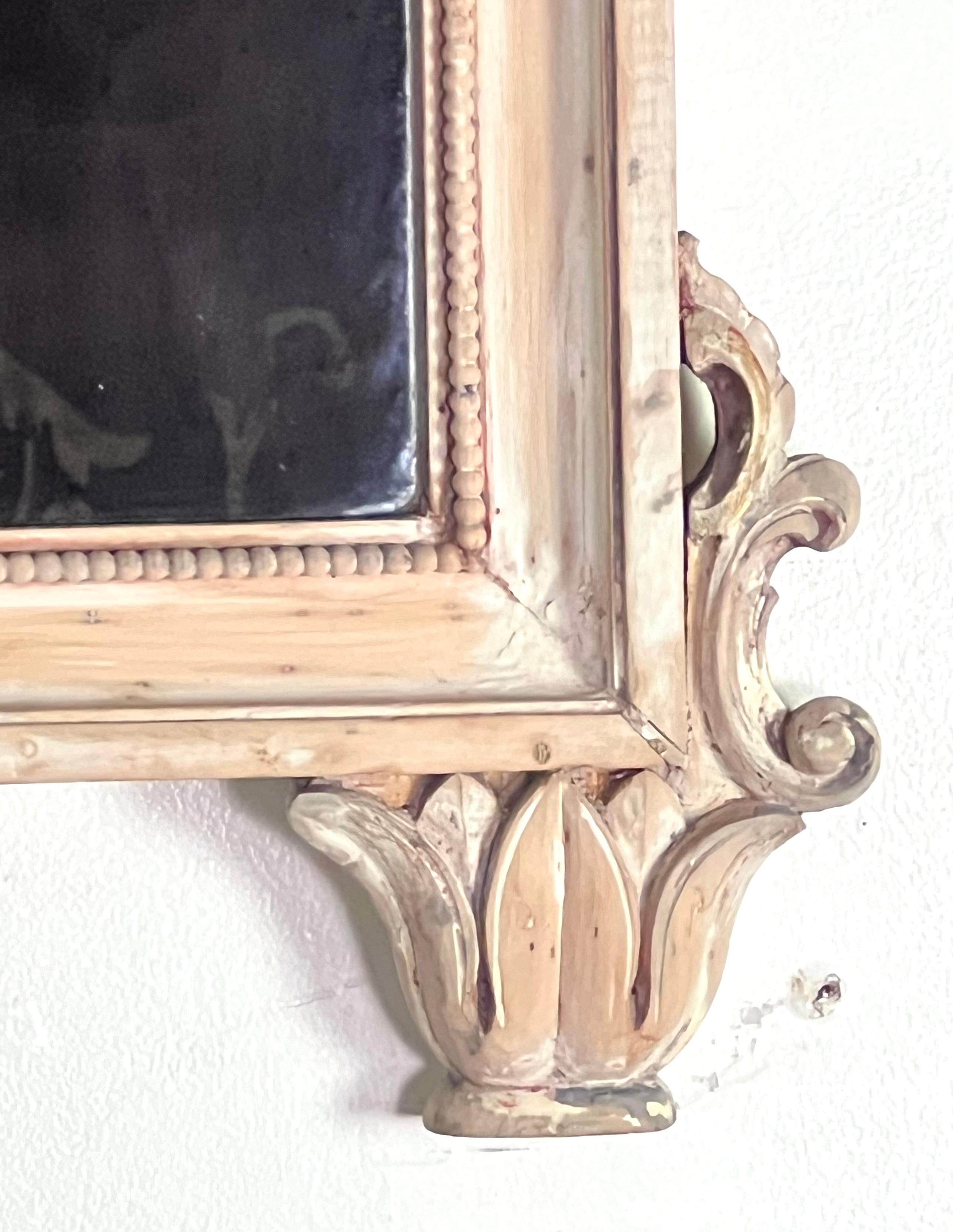 Hand-Carved Neoclassical Style Painted Mirror w/ Wheat Crest C. 1930 For Sale