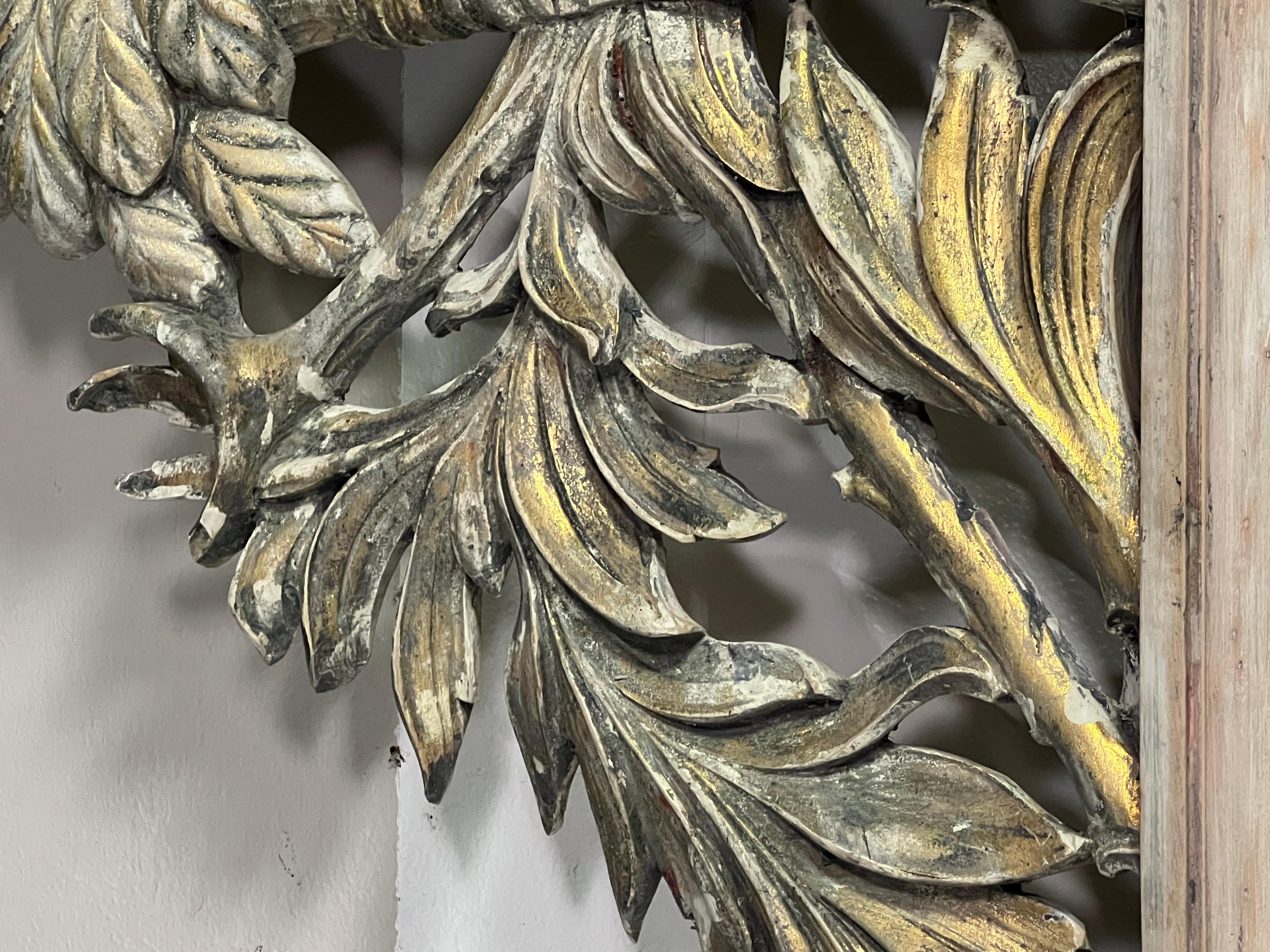 Gold Leaf Neoclassical Style Painted Mirror w/ Wheat Crest C. 1930 For Sale