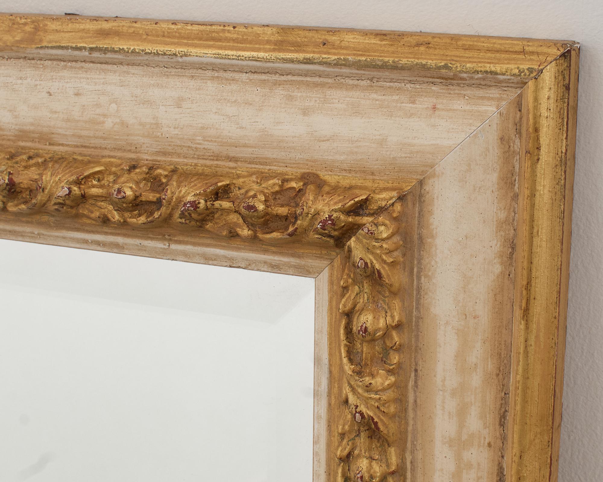 20th Century Neoclassical Style Painted Parcel Gilt Beveled Wall Mirror For Sale