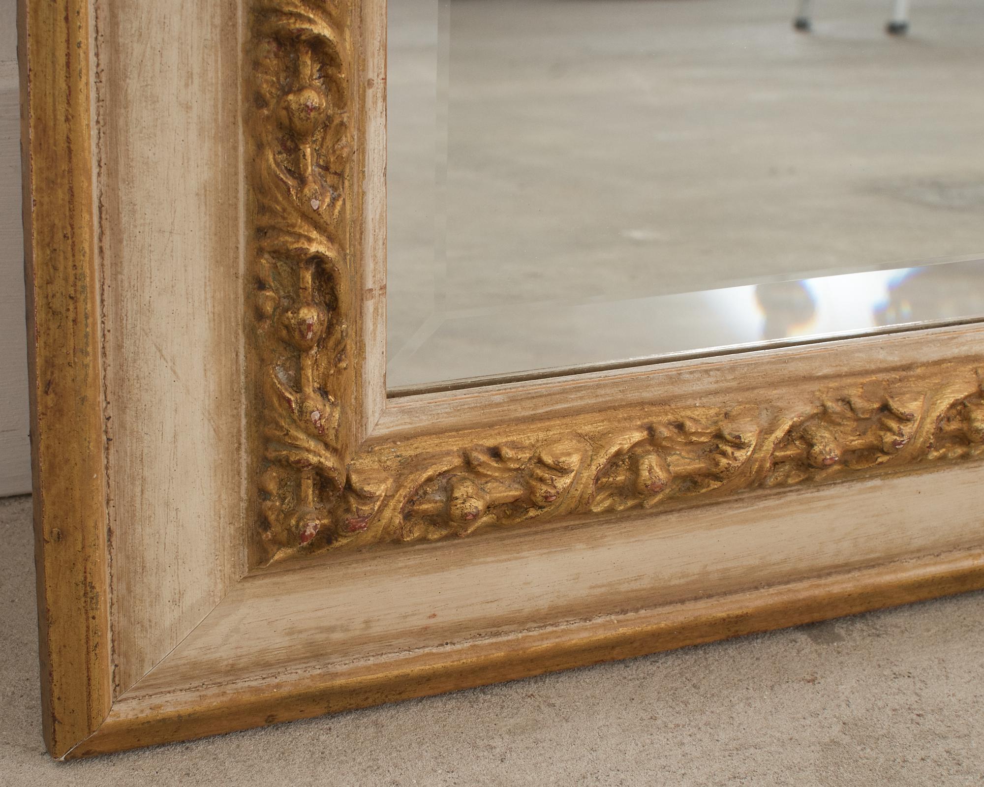 Neoclassical Style Painted Parcel Gilt Beveled Wall Mirror For Sale 2
