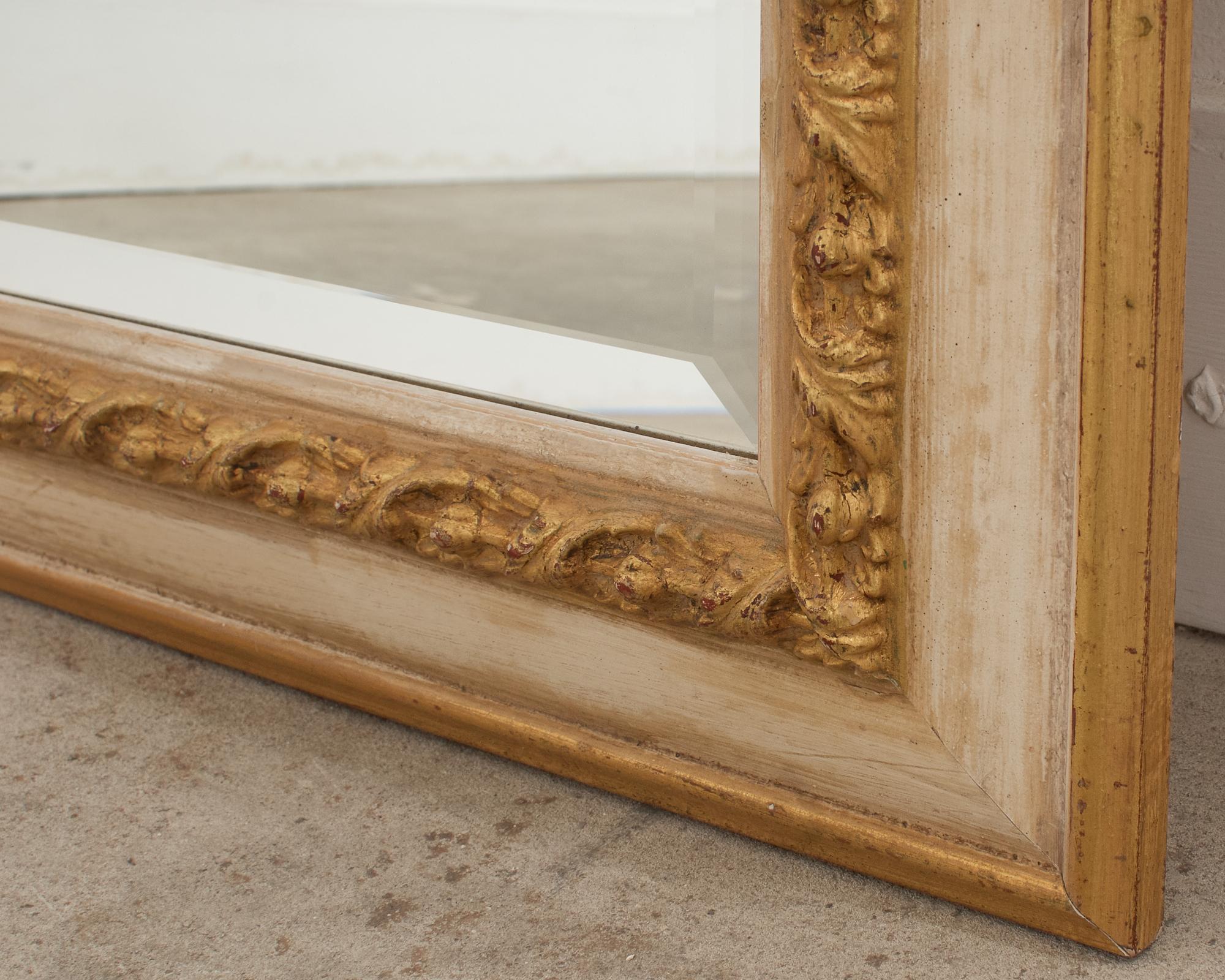 Neoclassical Style Painted Parcel Gilt Beveled Wall Mirror For Sale 3