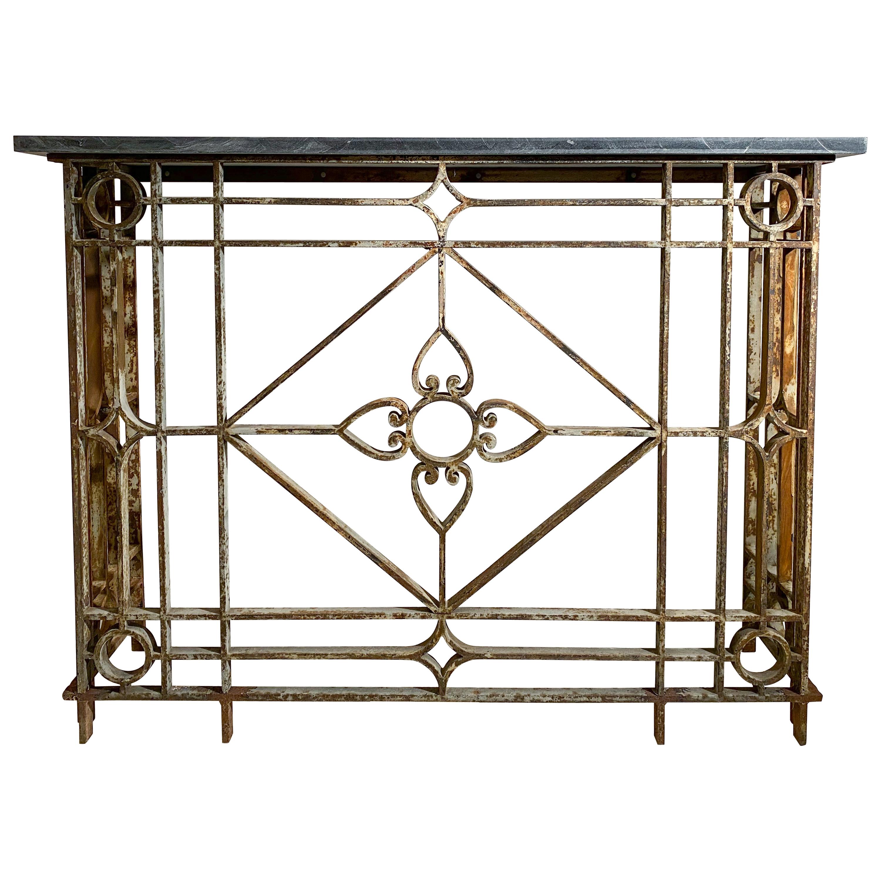 Neoclassical Style Painted  Wrought-Iron Console with Slate Top For Sale