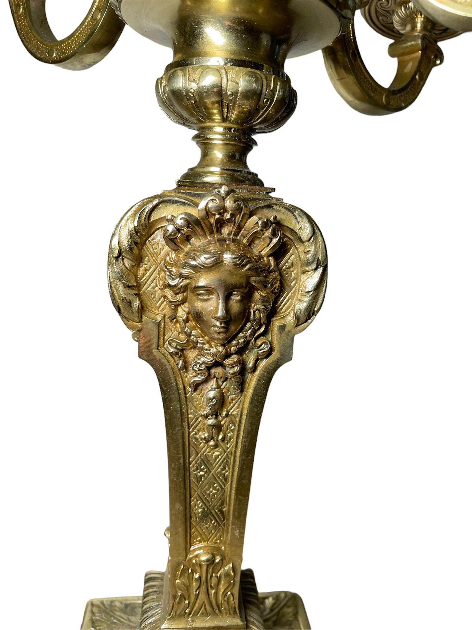 Dorato Coppia di candelabri in bronzo in stile neoclassico in vendita