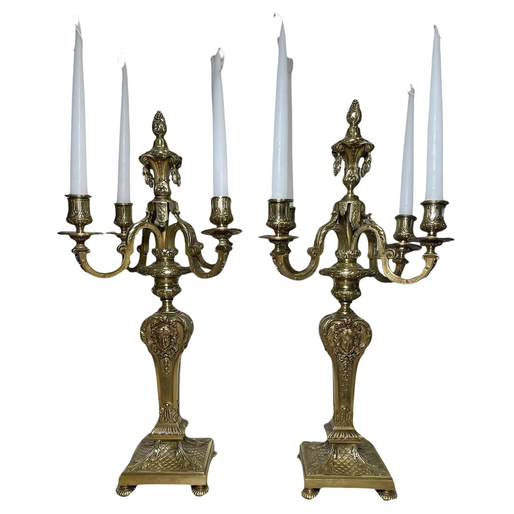 Neoclassical Style Pair Of Bronze Candelabras 