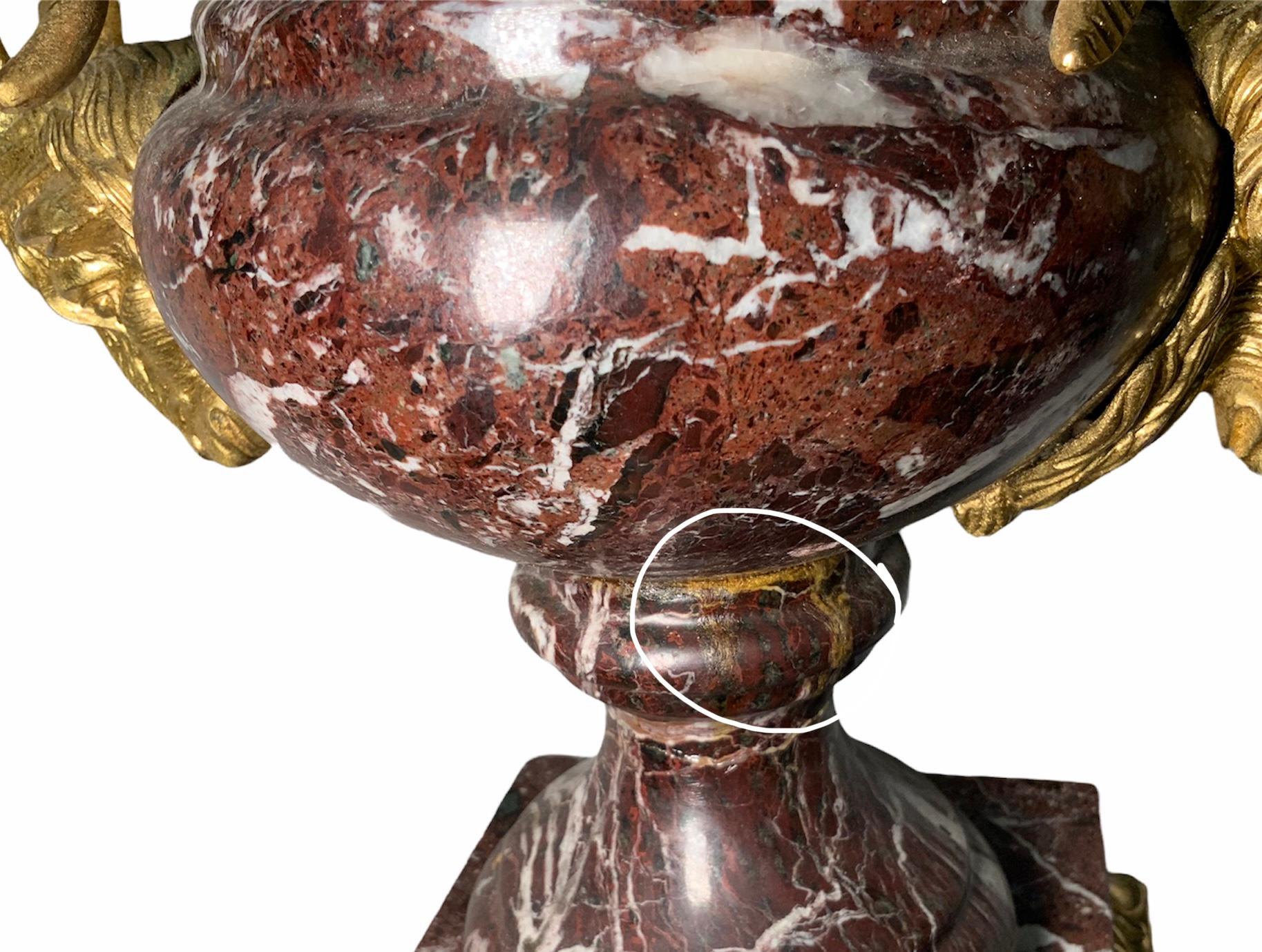 Neoclassical Style Pair Of Brown Marble Bell Shaped Urns  For Sale 7