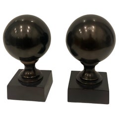 Neoclassical Style Pair of Patinated Bronze Finish Ball Bookends