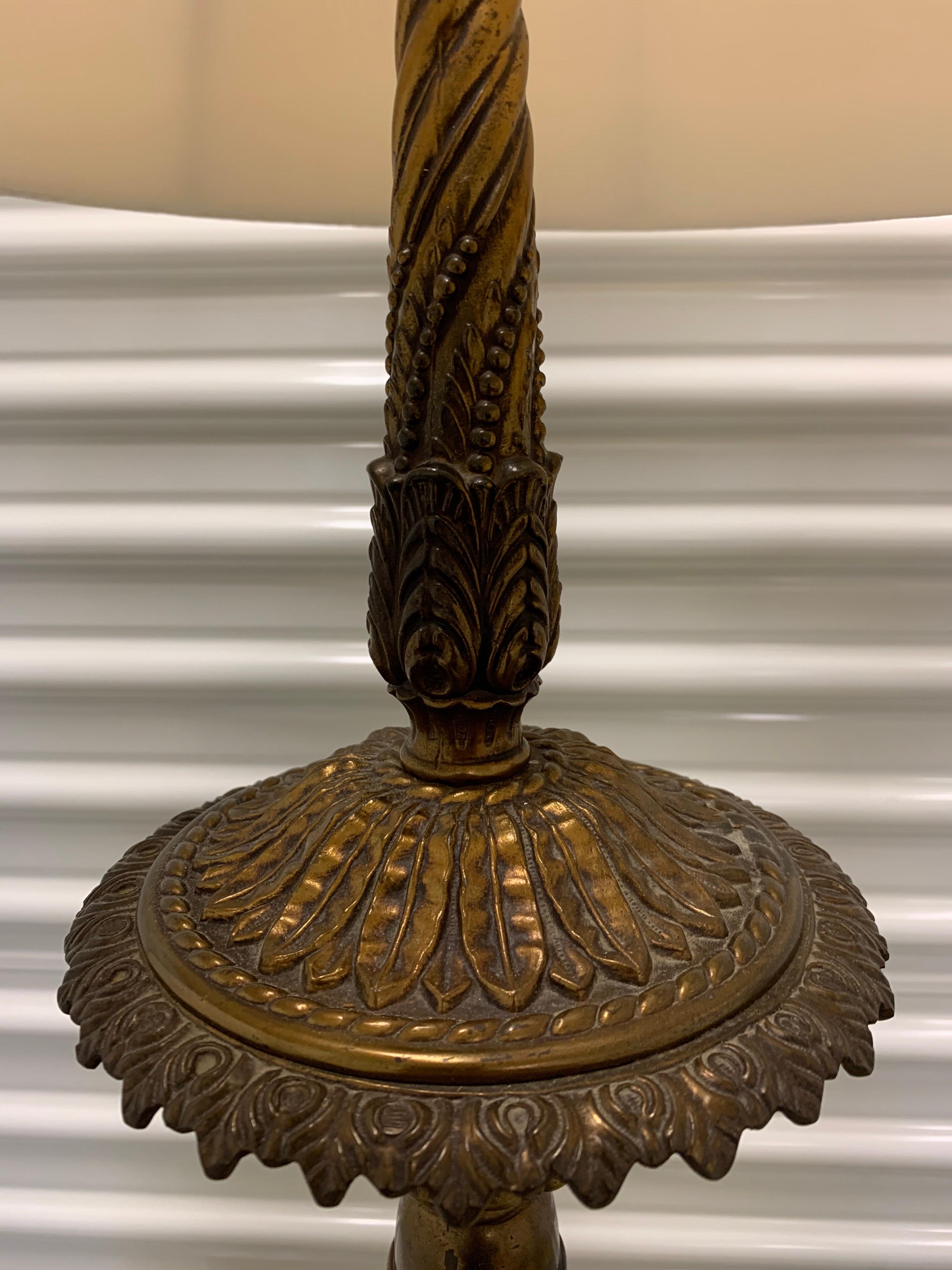 Neoclassical Style Pair of Vintage Tall Table Lamps with Brass and Metal In Good Condition In West Hartford, CT
